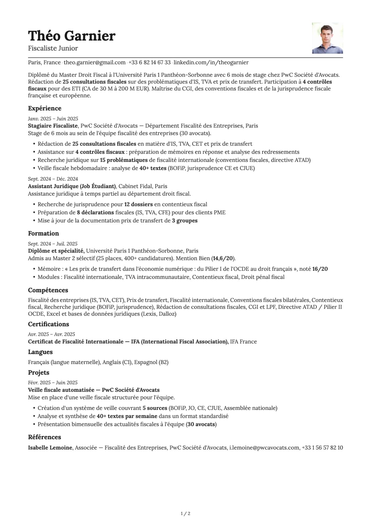 Fiscaliste Junior resume example