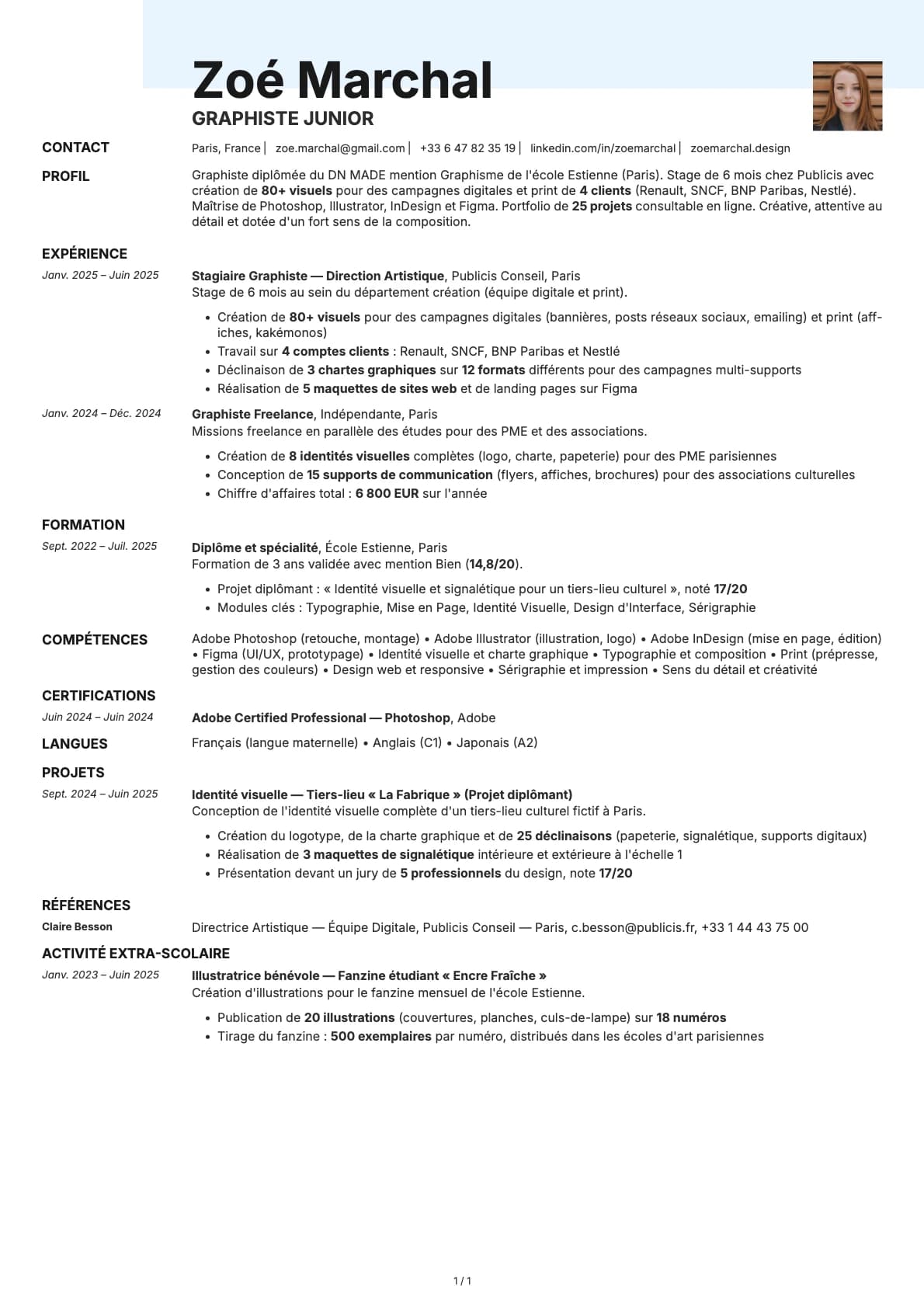 Graphiste Junior resume example