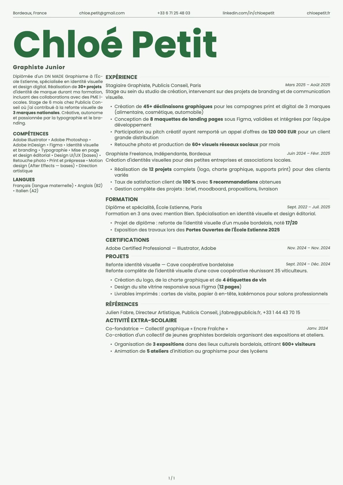 Graphiste Junior resume example