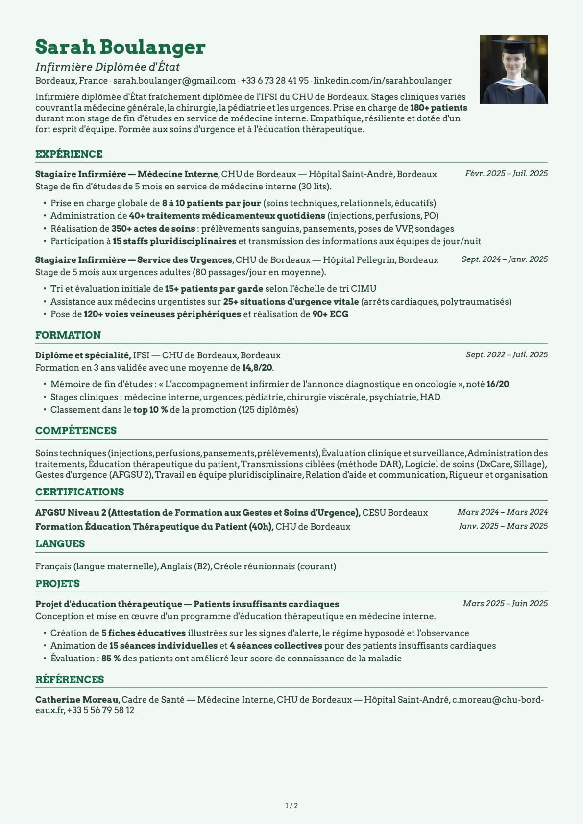 Infirmier Diplômé resume example