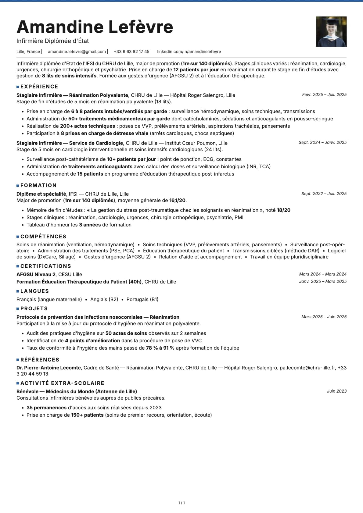 Infirmier Diplômé d État resume example