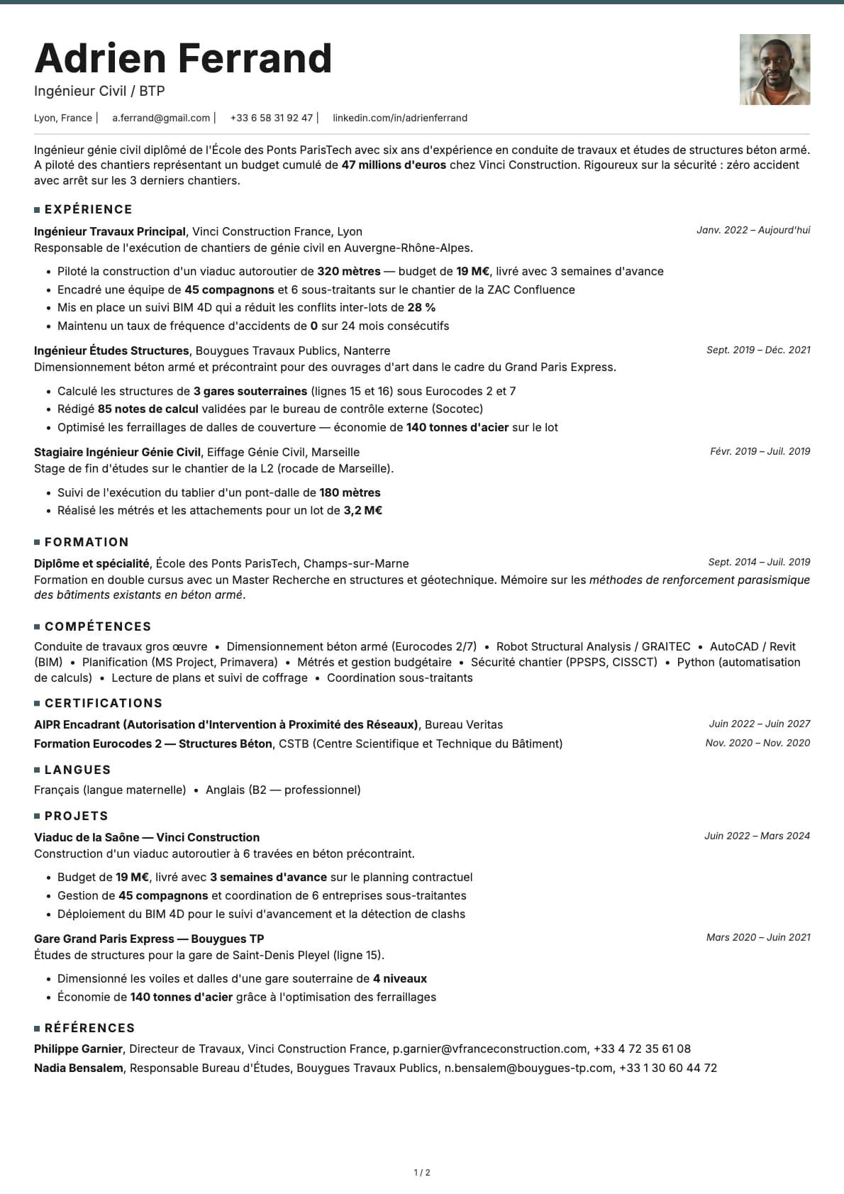 Ingénieur Civil / BTP resume example