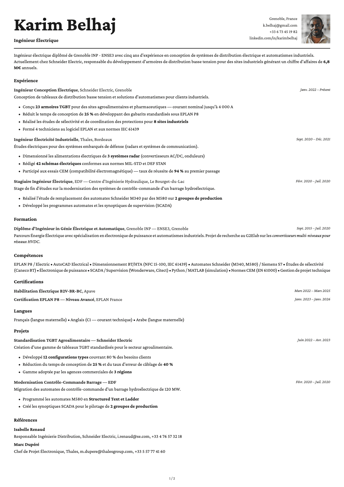 Ingénieur Électrique resume example
