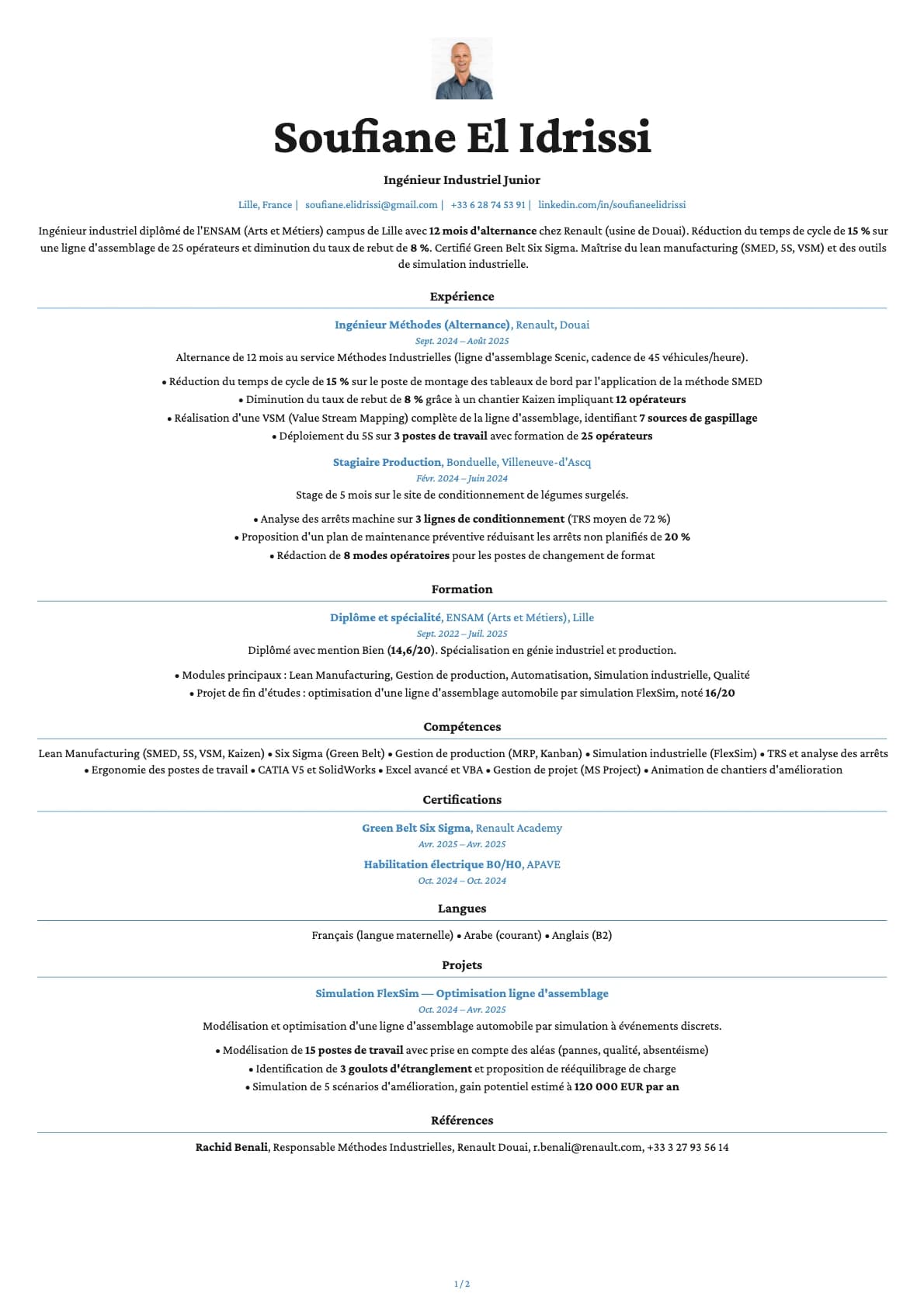 Ingénieur Industriel Junior resume example