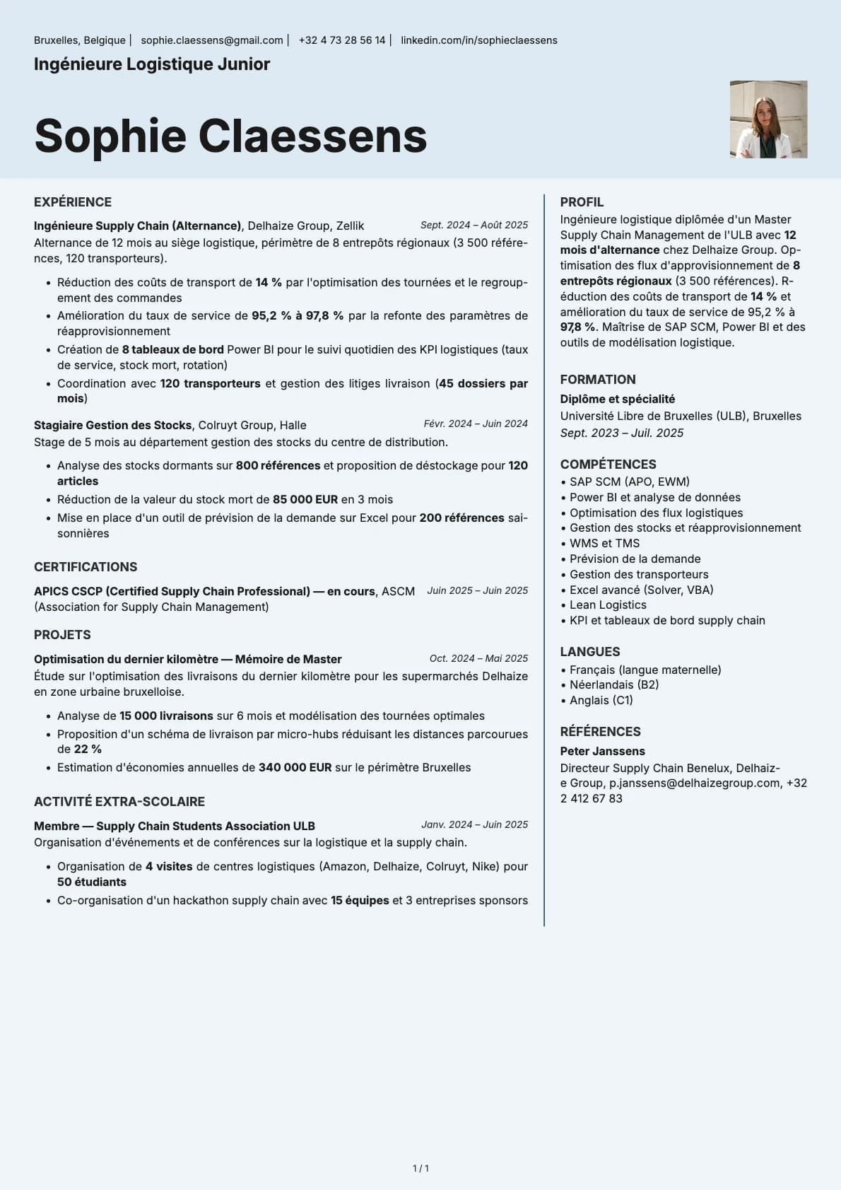 Ingénieur Logistique Junior resume example