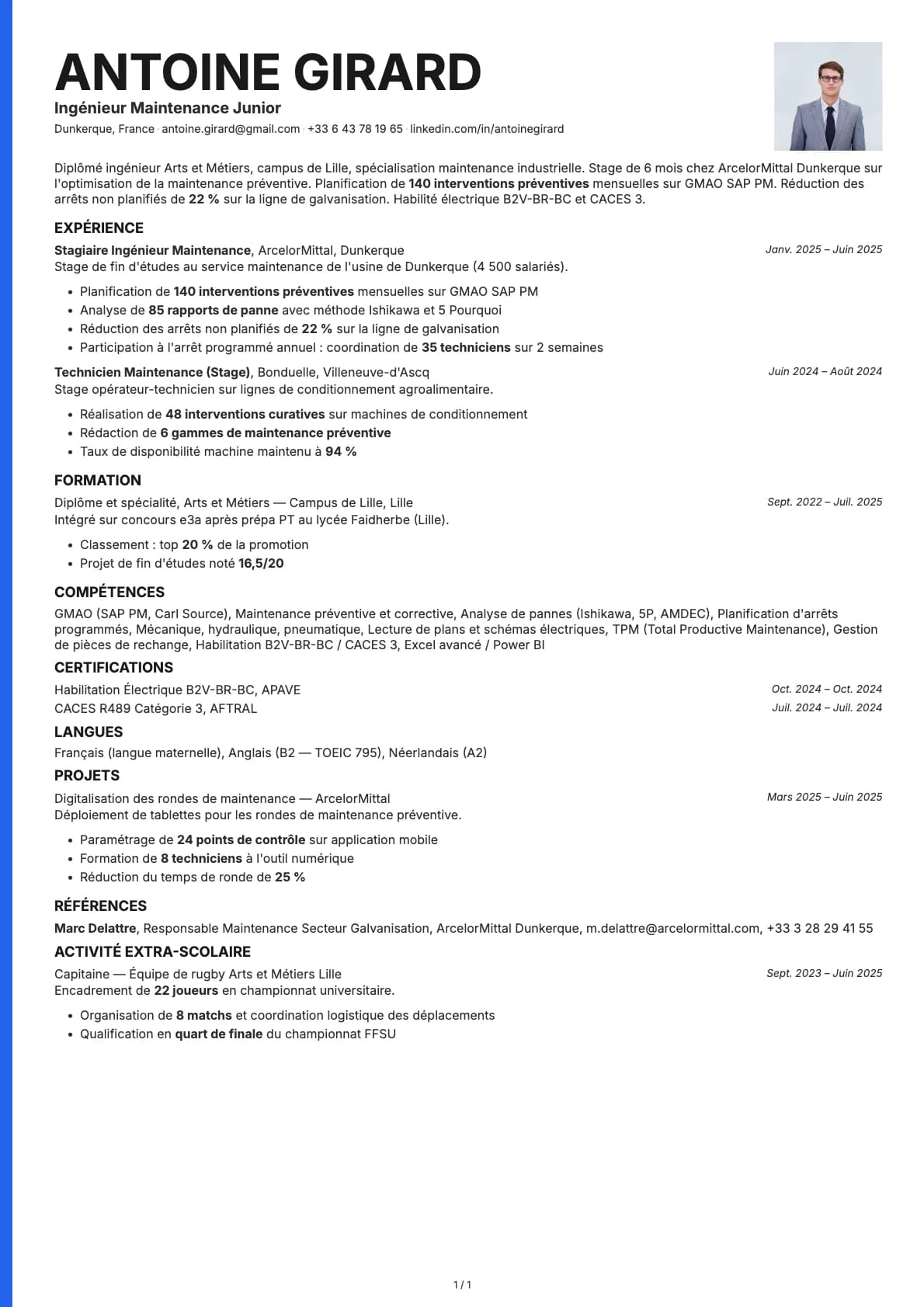 Ingénieur Maintenance Junior resume example
