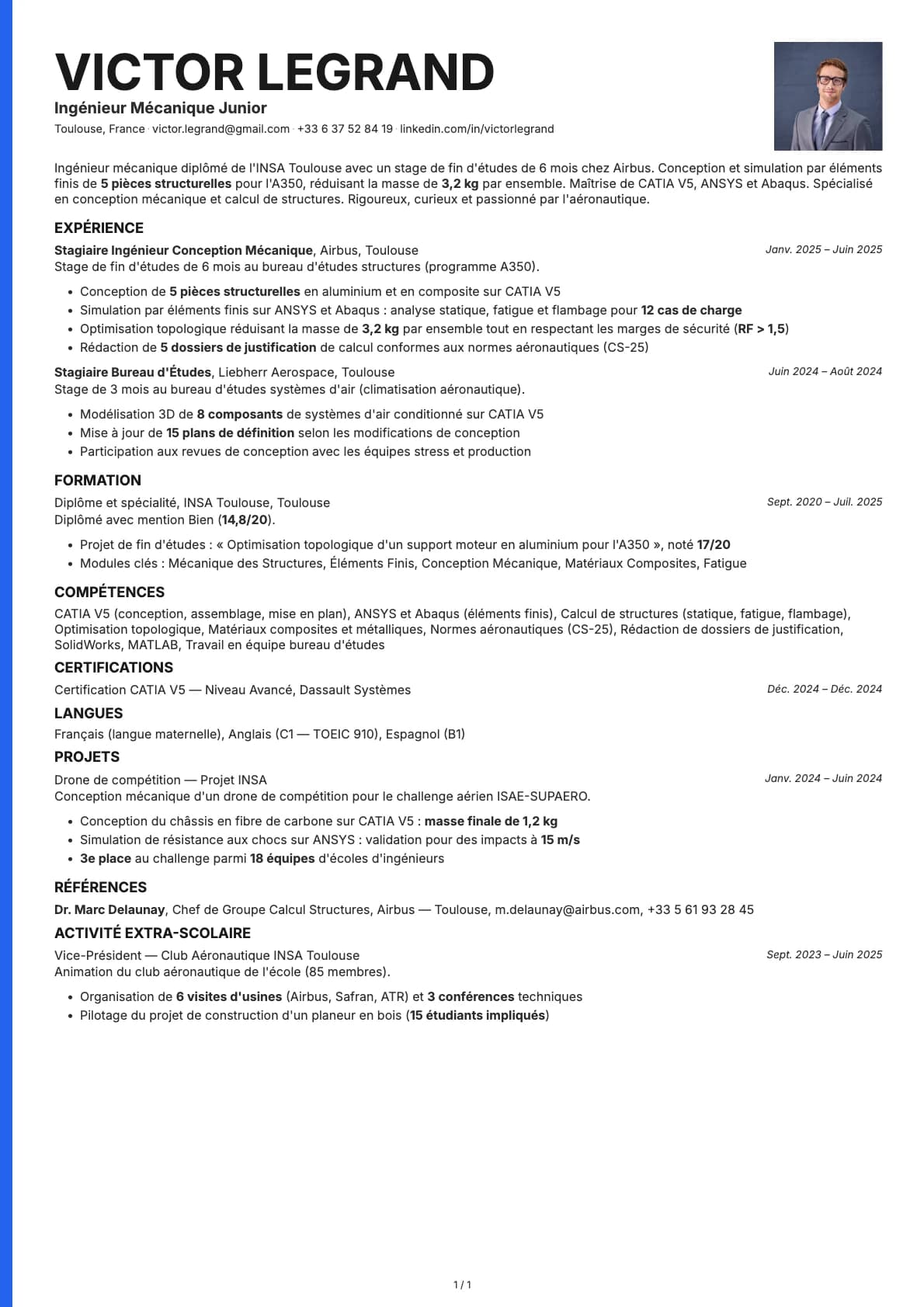 Ingénieur Mécanique Junior resume example