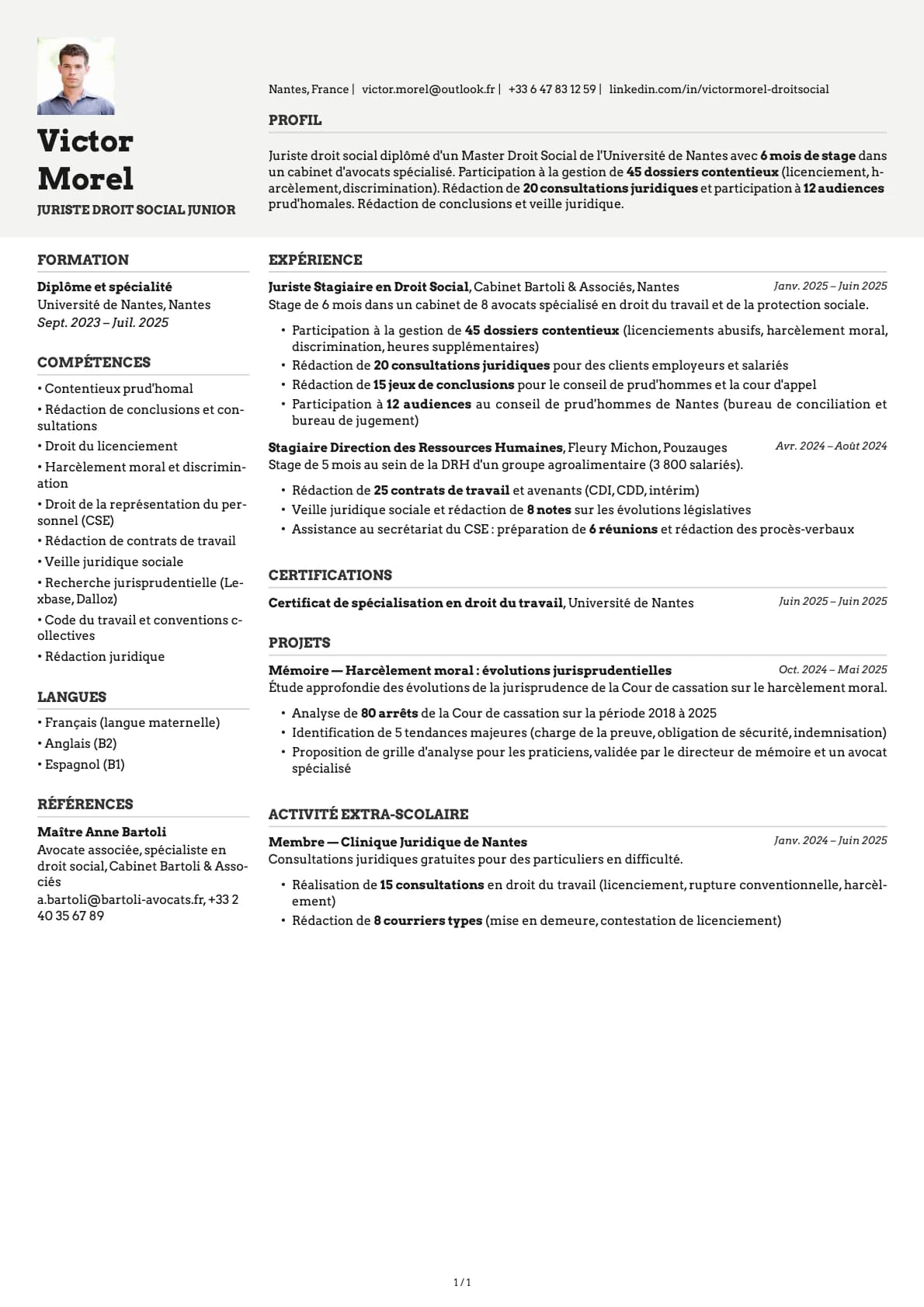 Juriste Droit Social Junior resume example