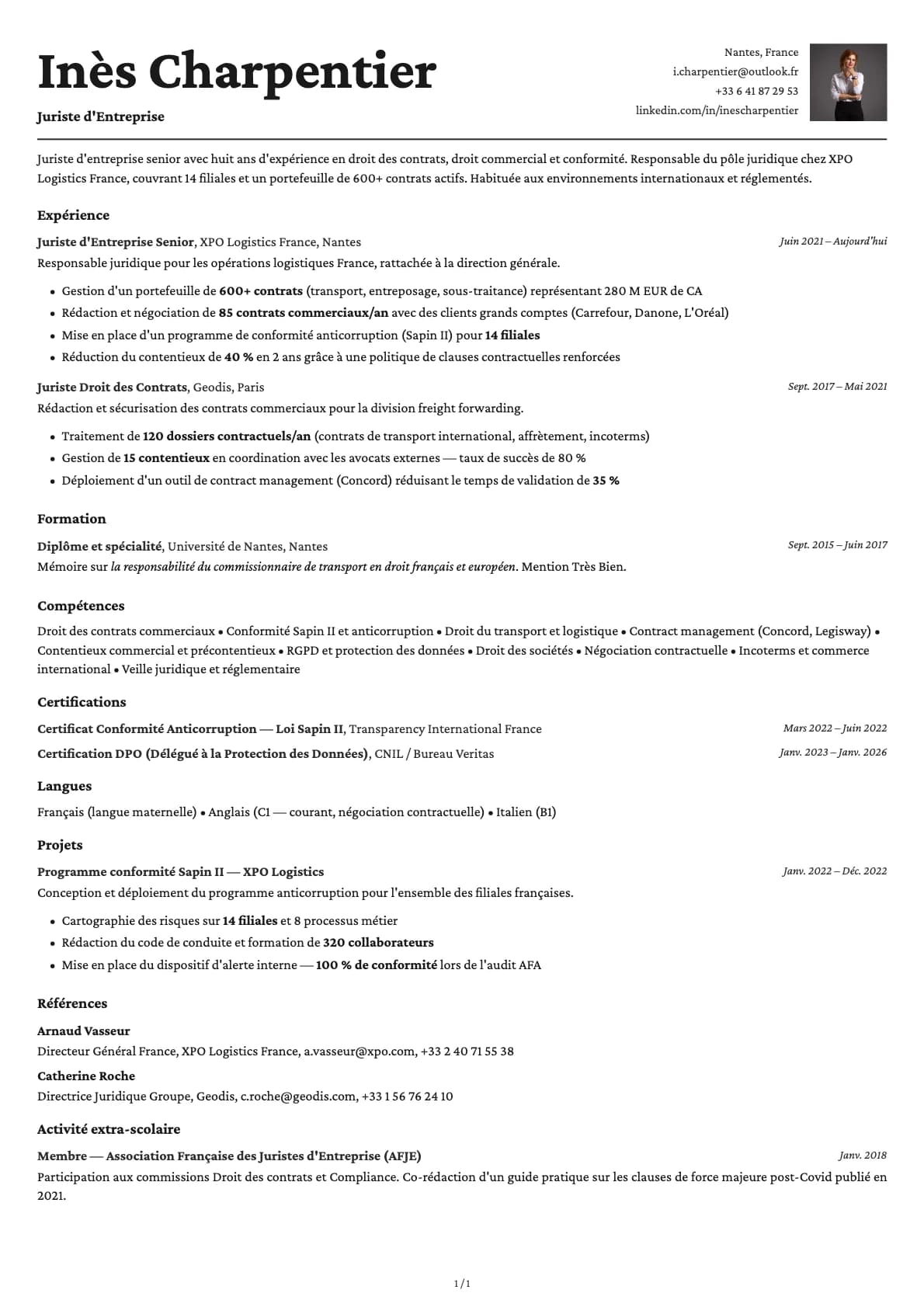 Juriste d'Entreprise resume example