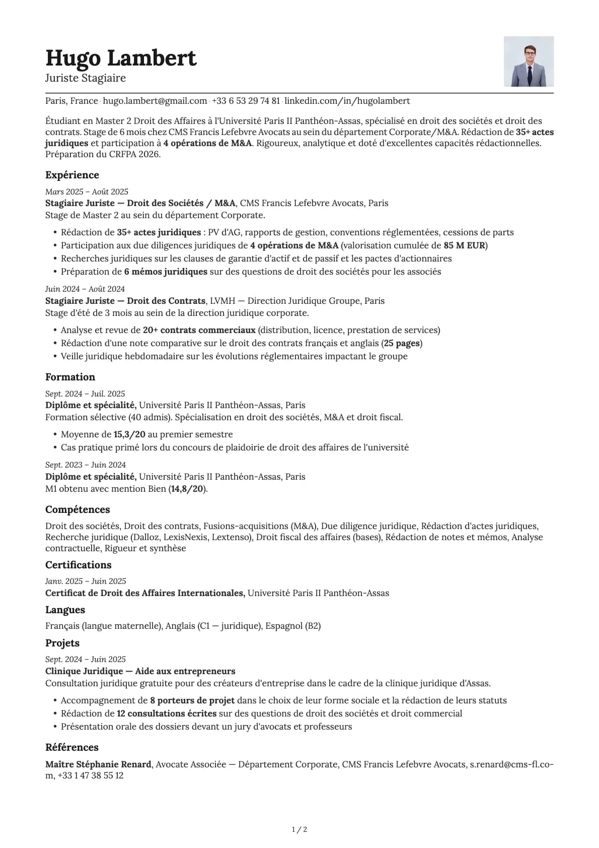 Juriste Stagiaire resume example