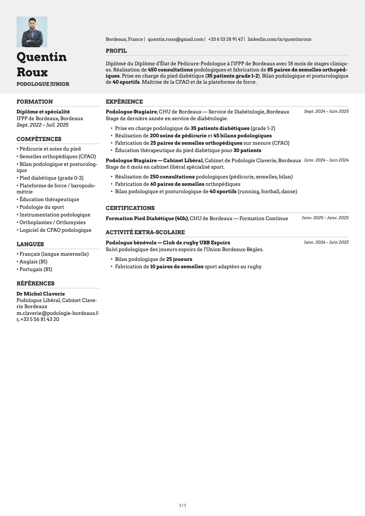 Podologue Junior resume example