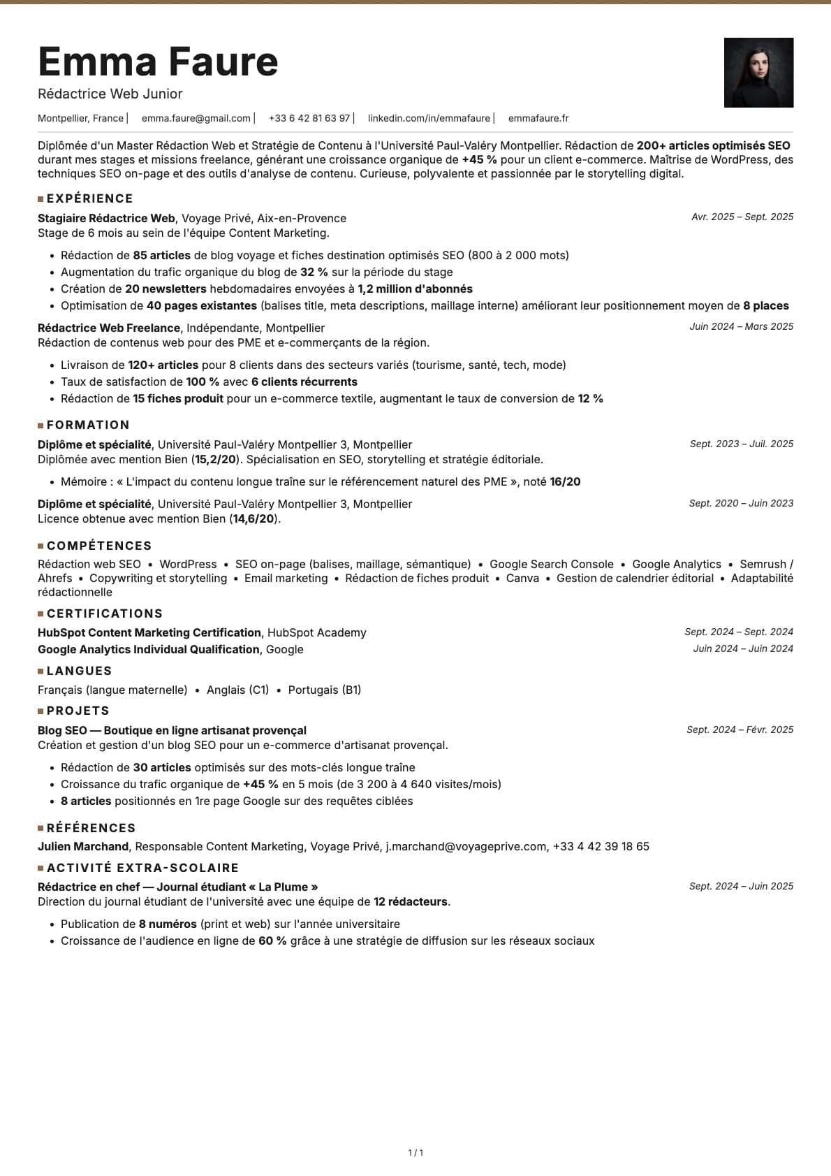 Rédacteur Web Junior resume example