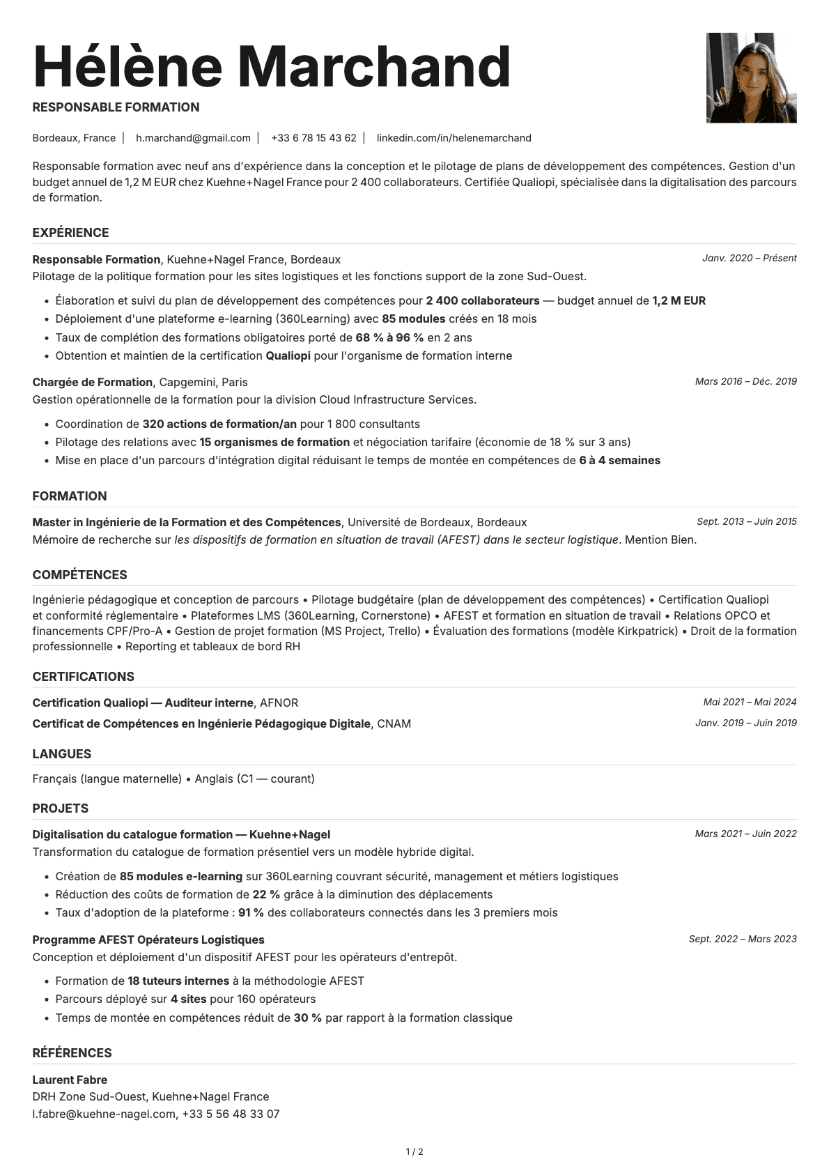 Responsable Formation resume example