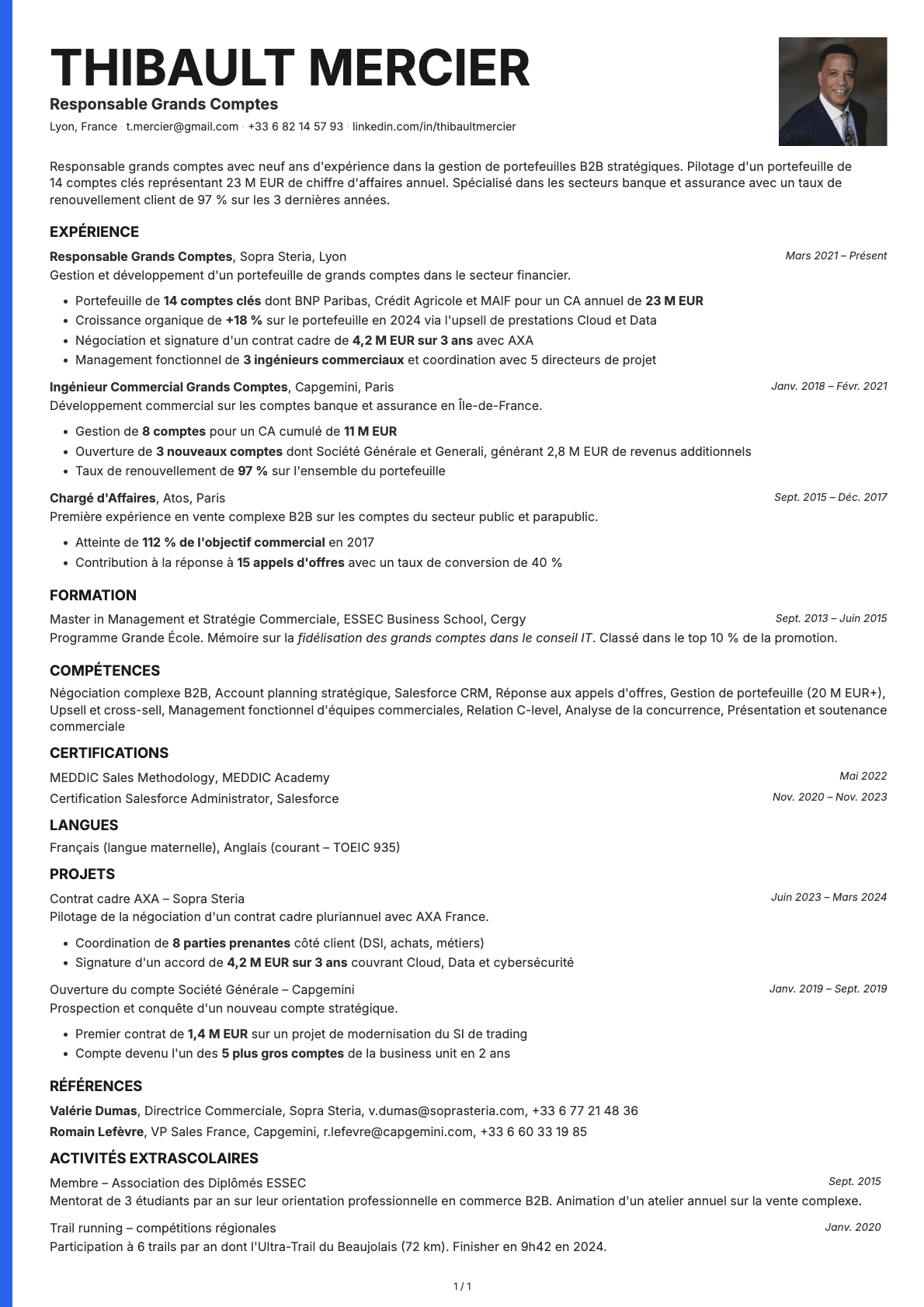 Responsable Grands Comptes resume example