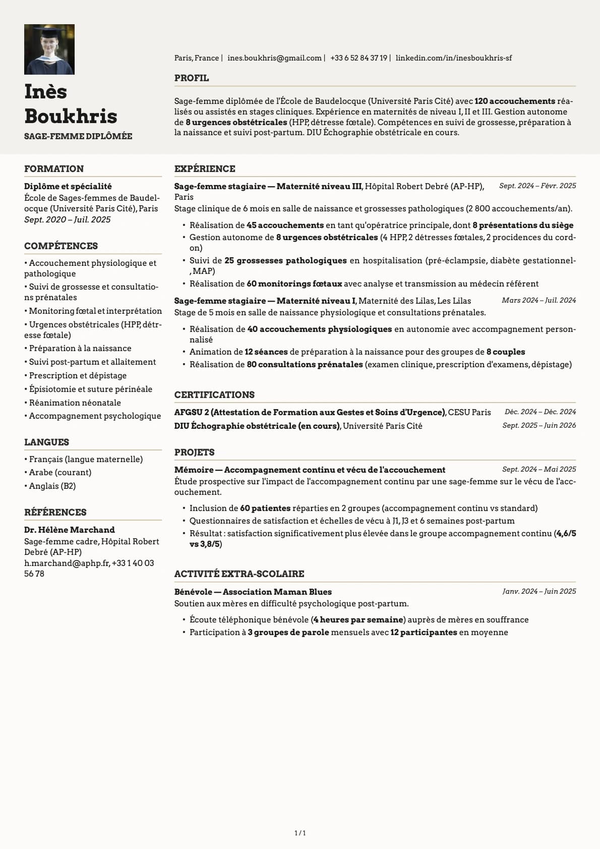 Sage-Femme Diplômée resume example