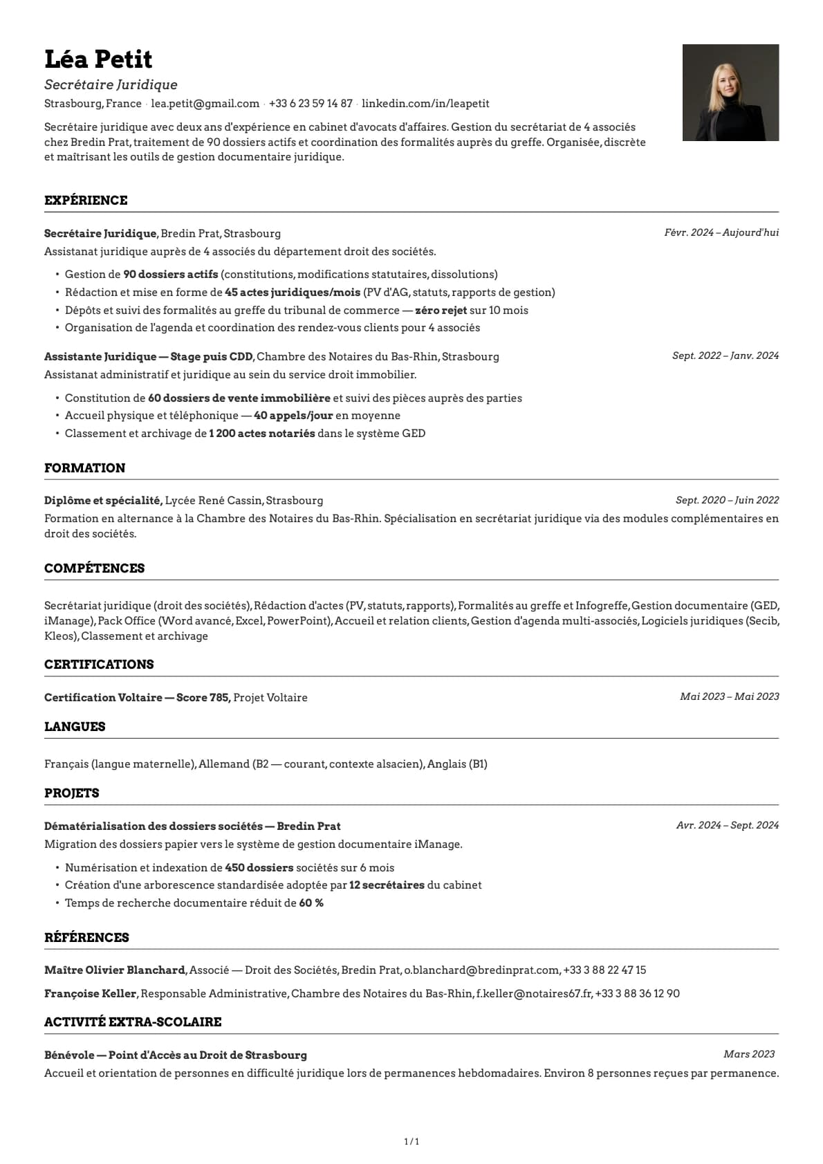 Secretaire Juridique resume example