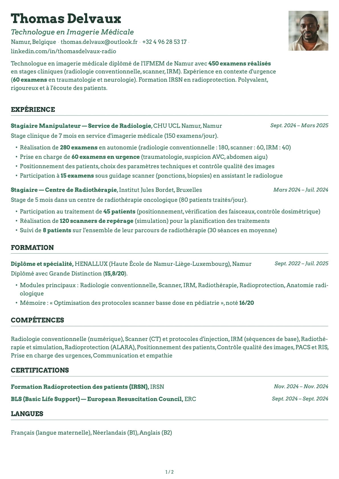 Technicien Radiologie Junior resume example