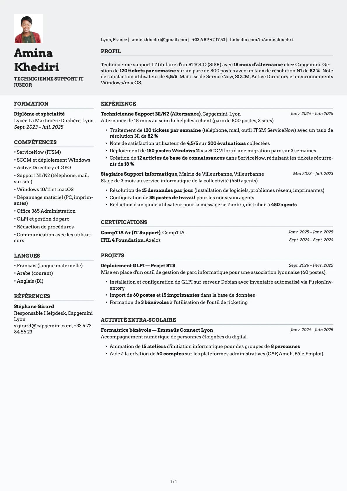 Technicien Support Junior resume example