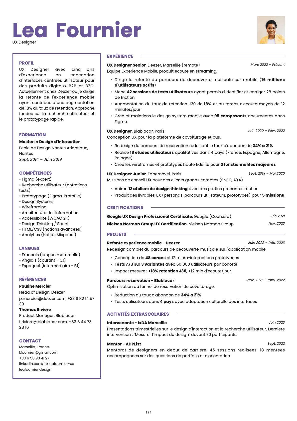 UX Designer resume example