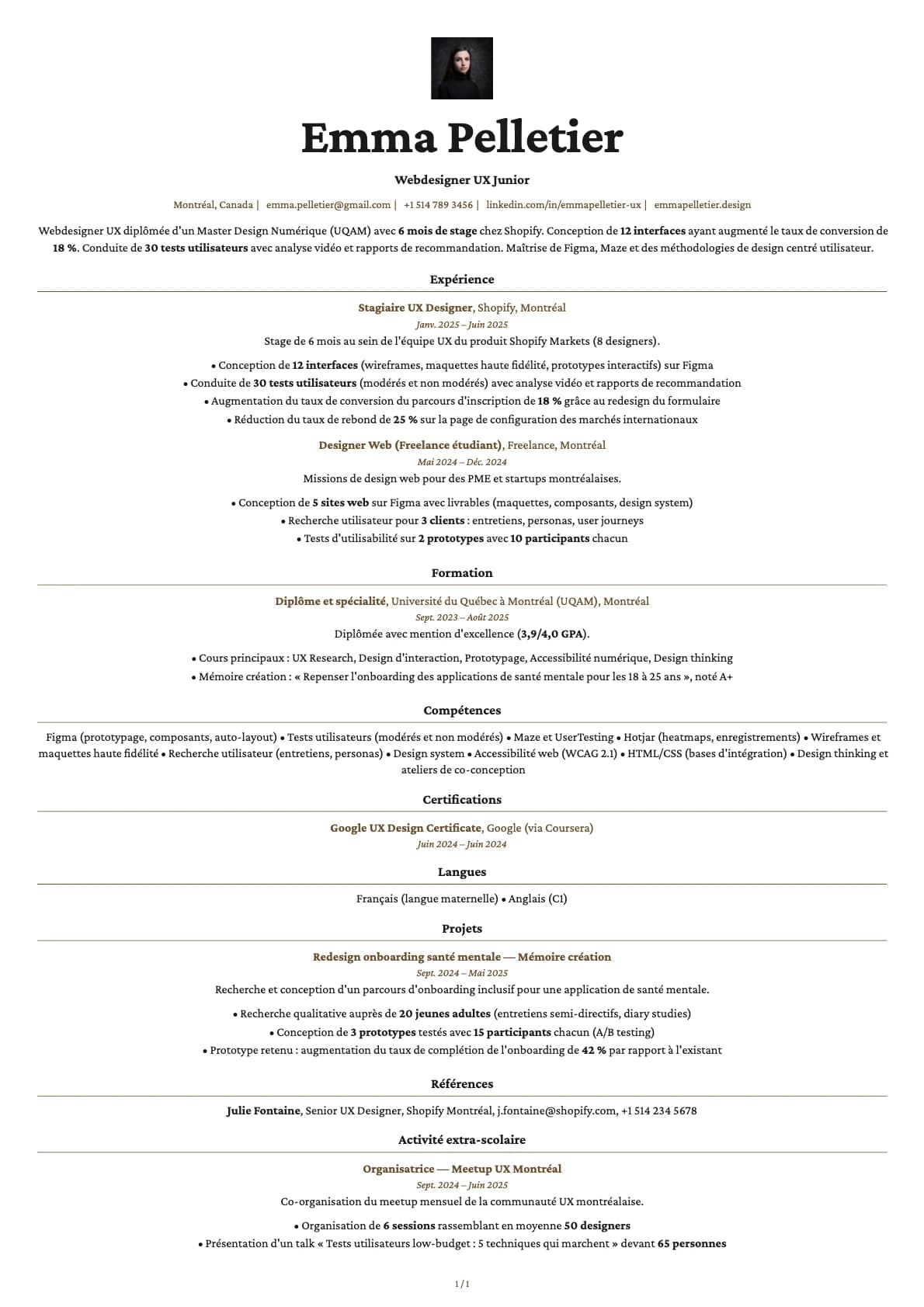 Webdesigner UX Junior resume example