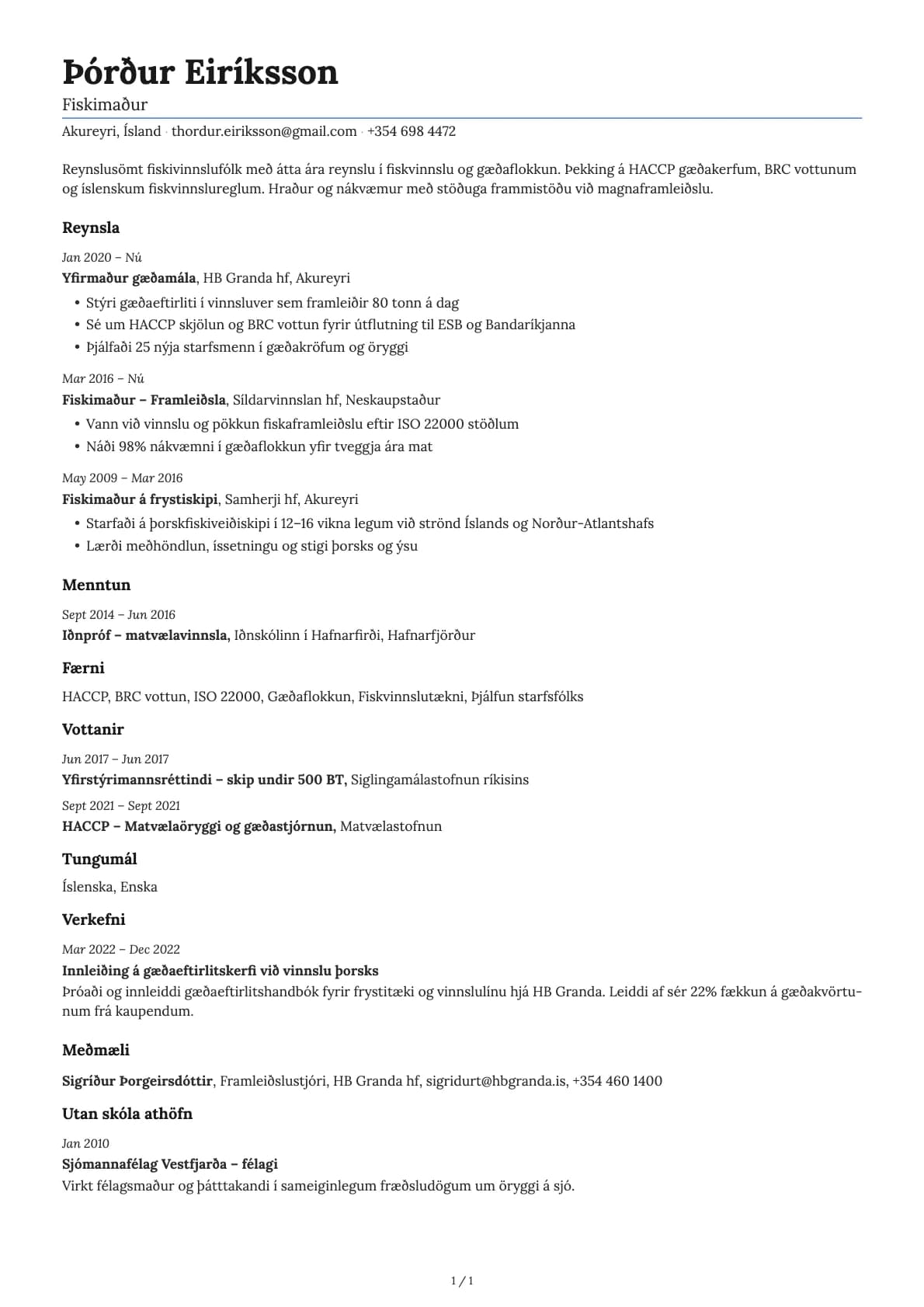 Fiskimaður resume example