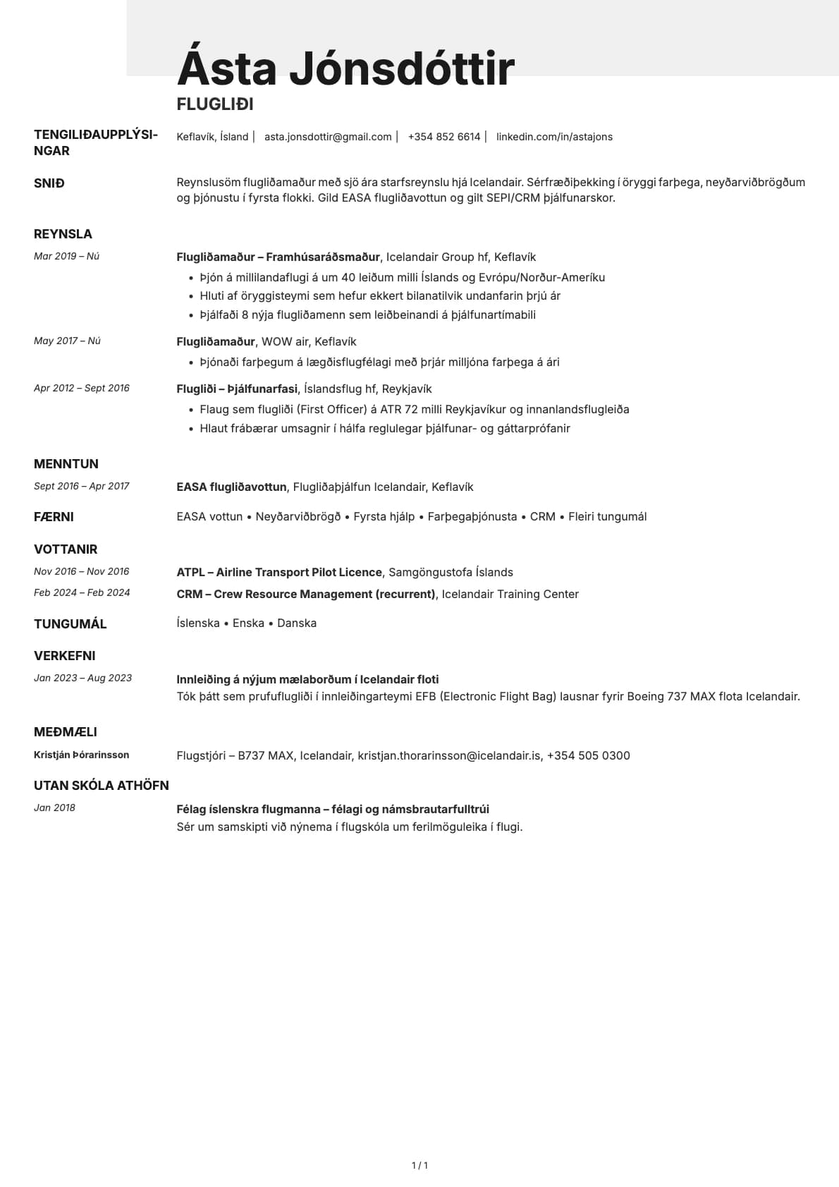 Flugliðinn resume example
