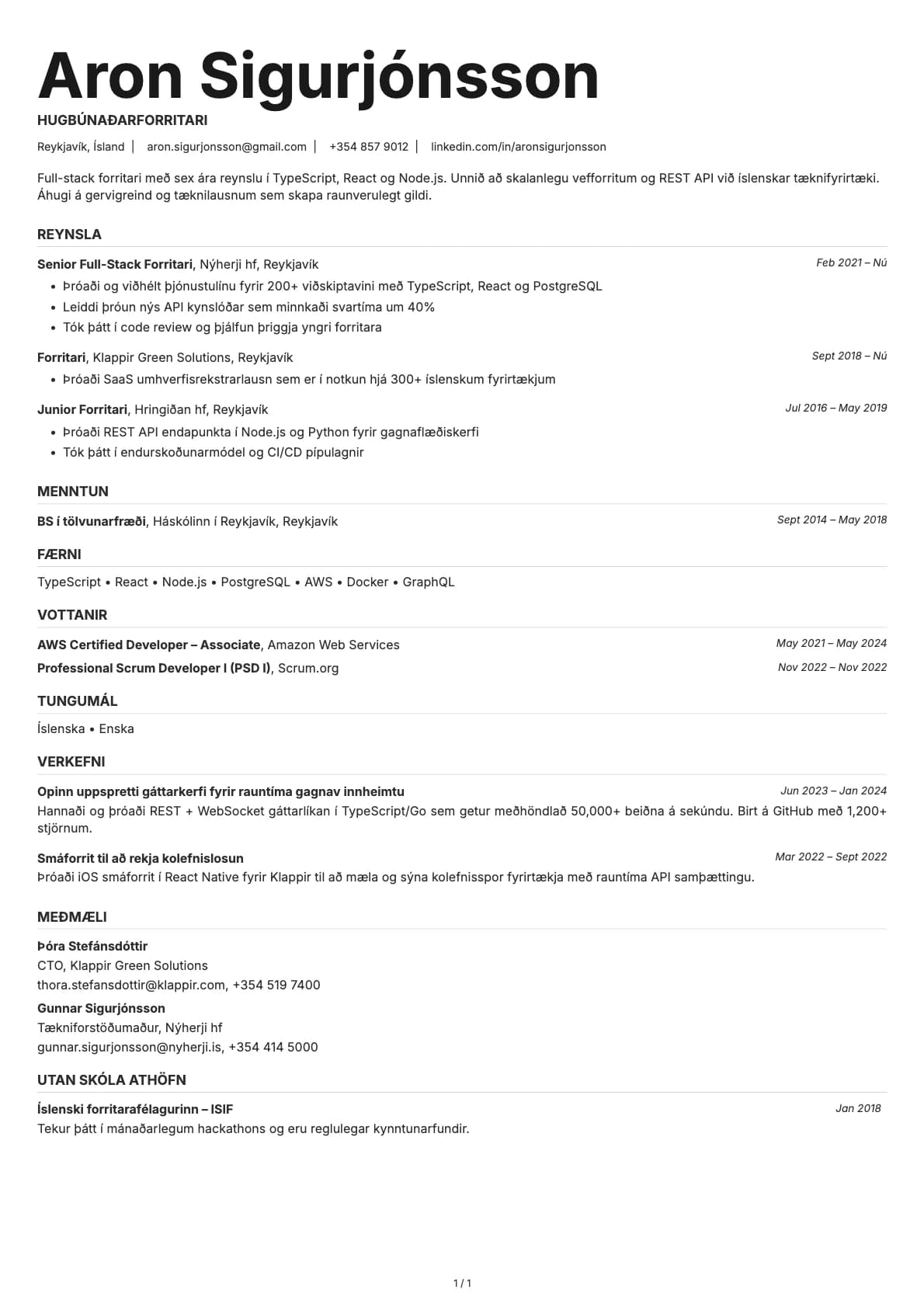 Forritari resume example