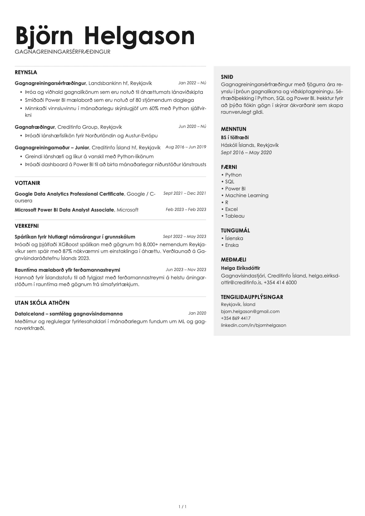 Gagnagreinir resume example