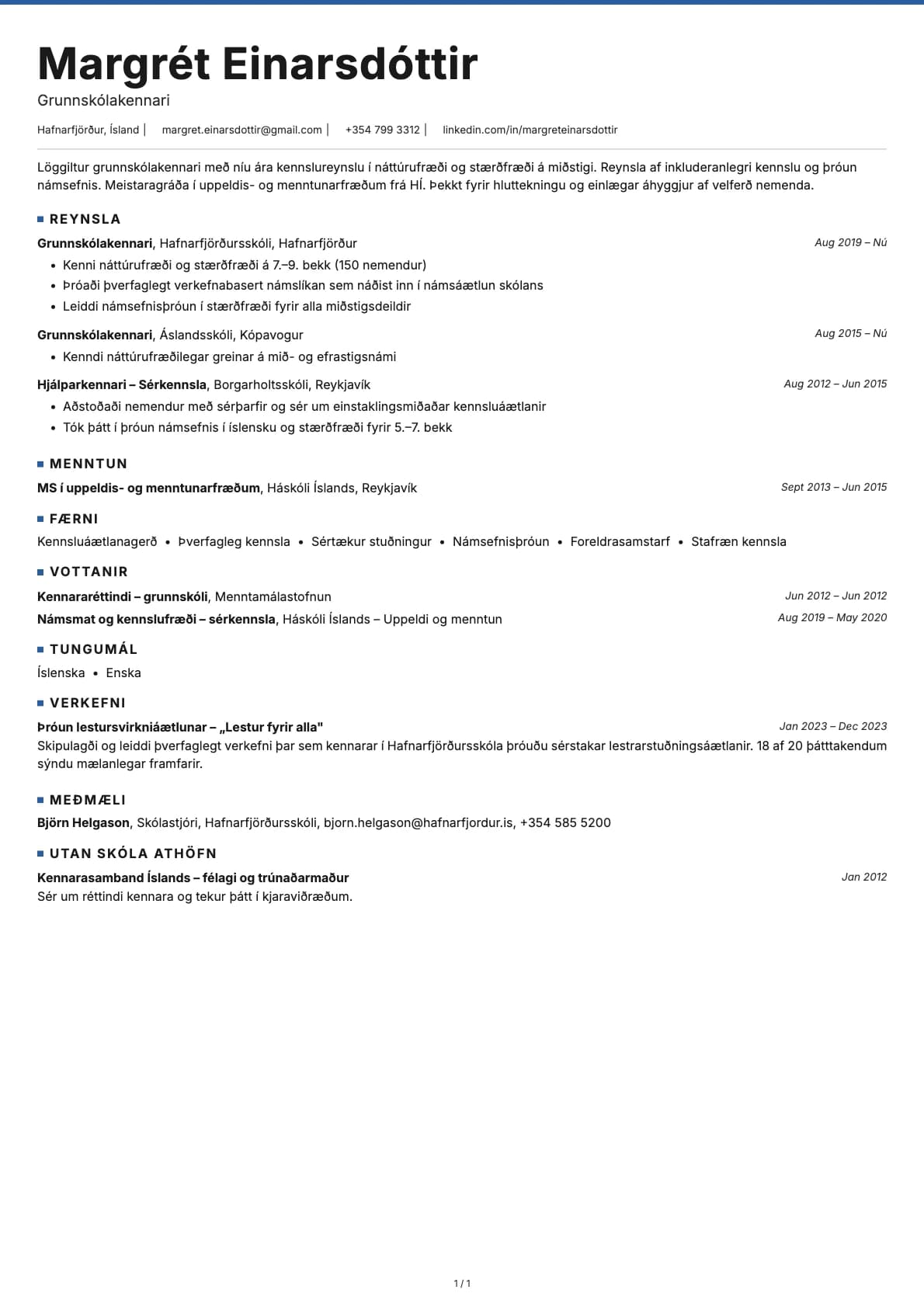 Kennari resume example