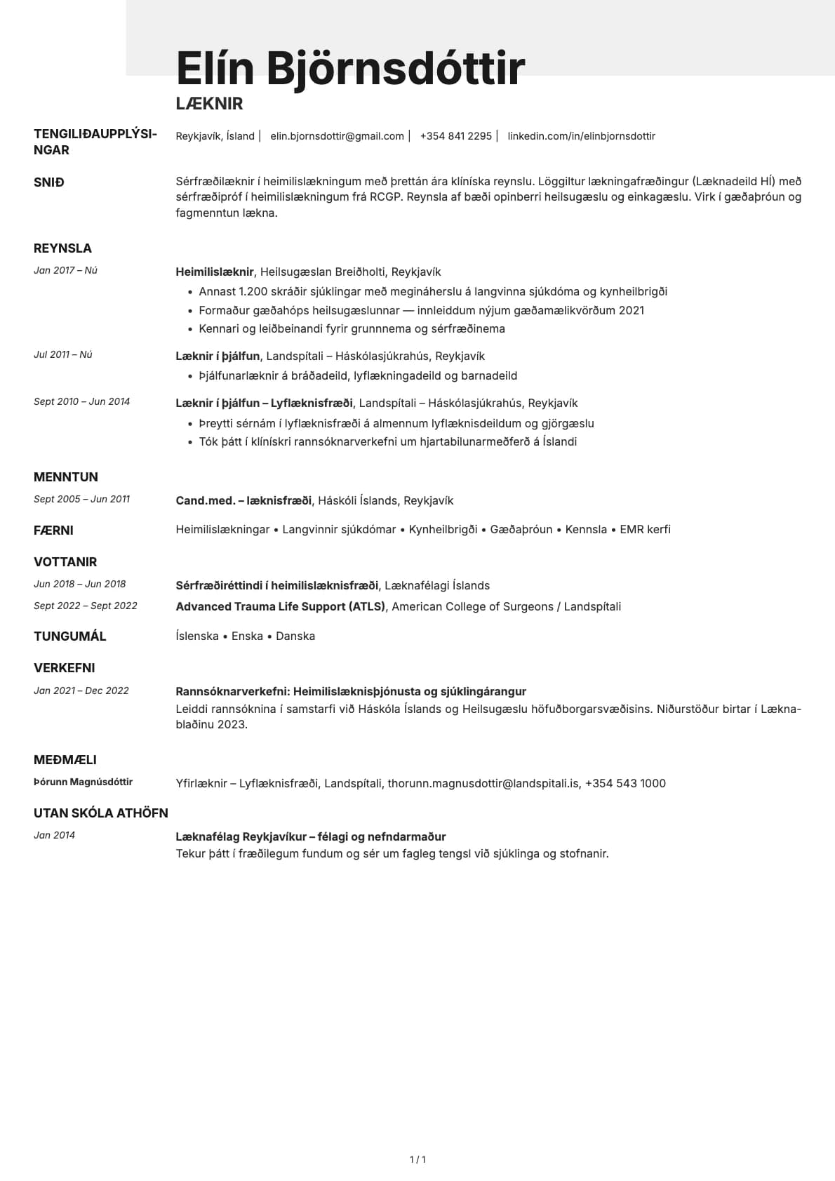 Læknir resume example