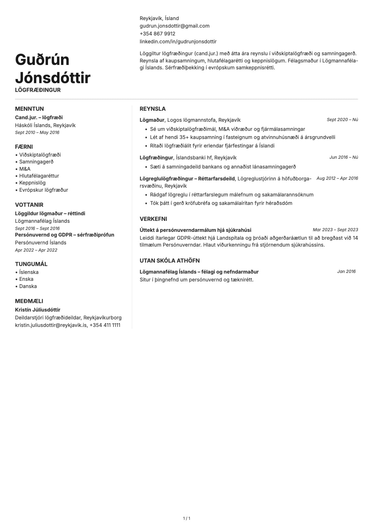 Lögfræðingur resume example