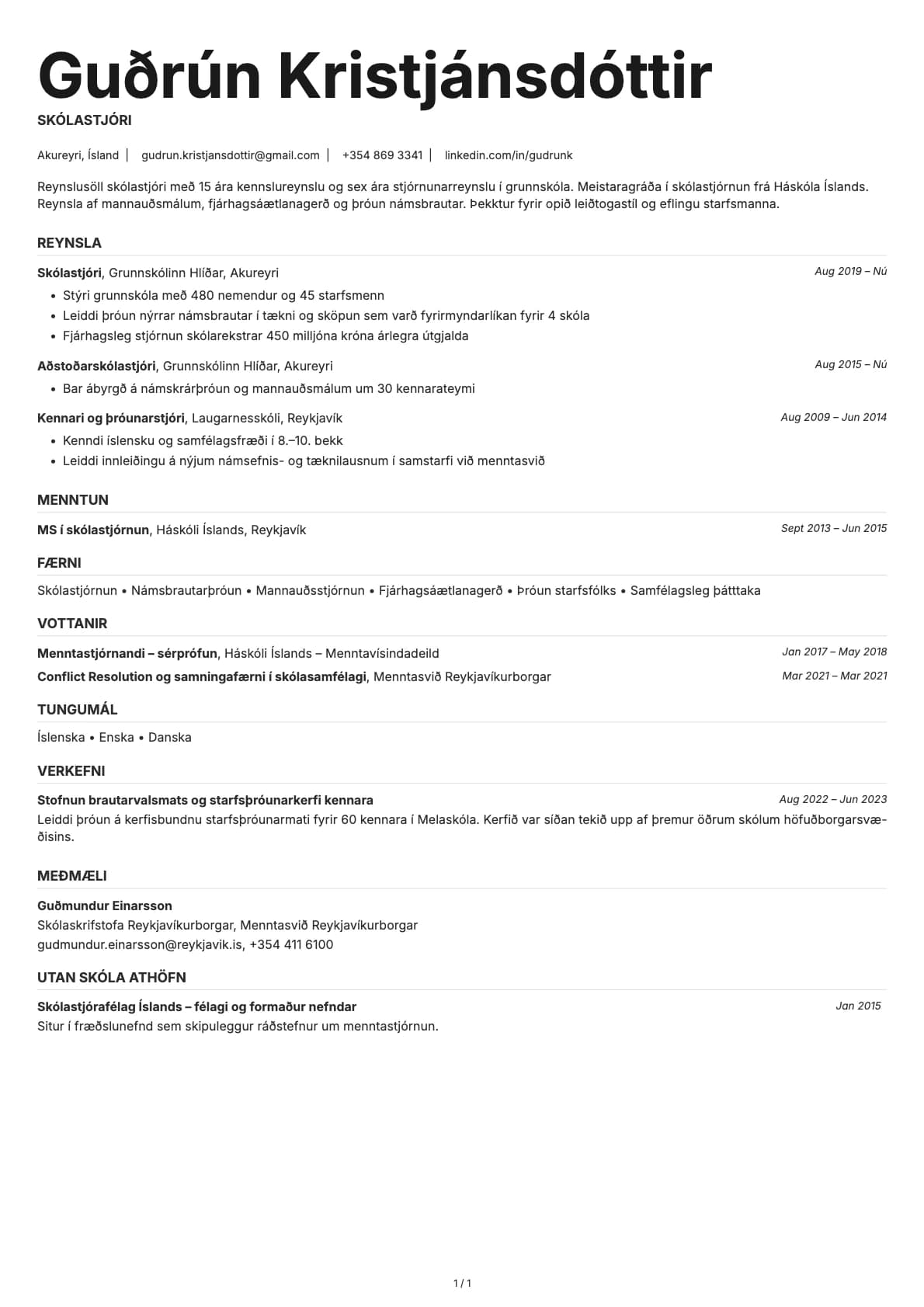 Skólastjóri resume example