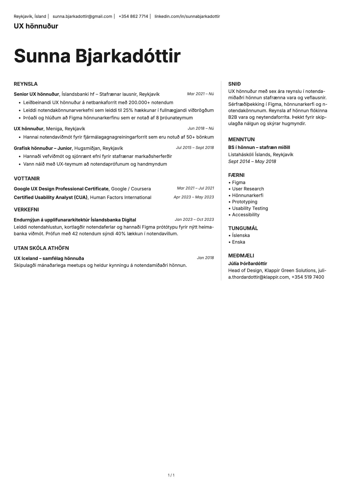 UX-hönnuður resume example