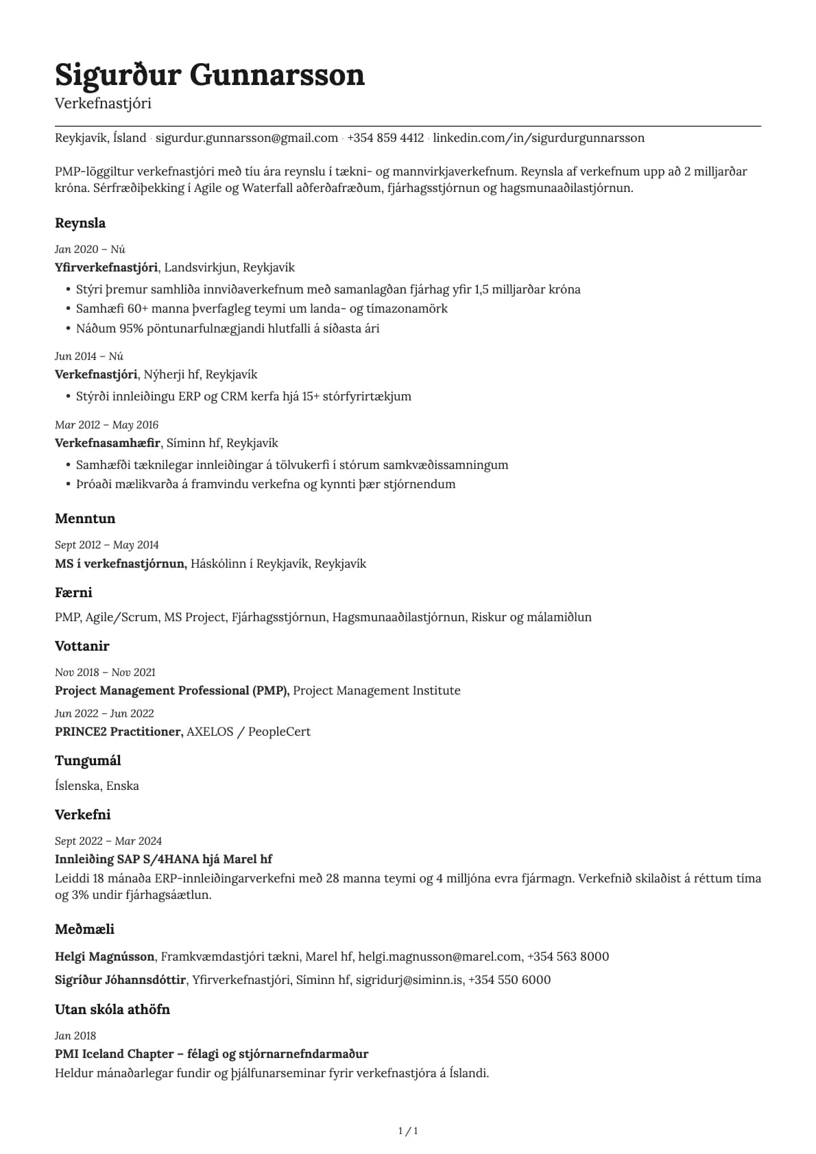 Verkefnastjóri resume example