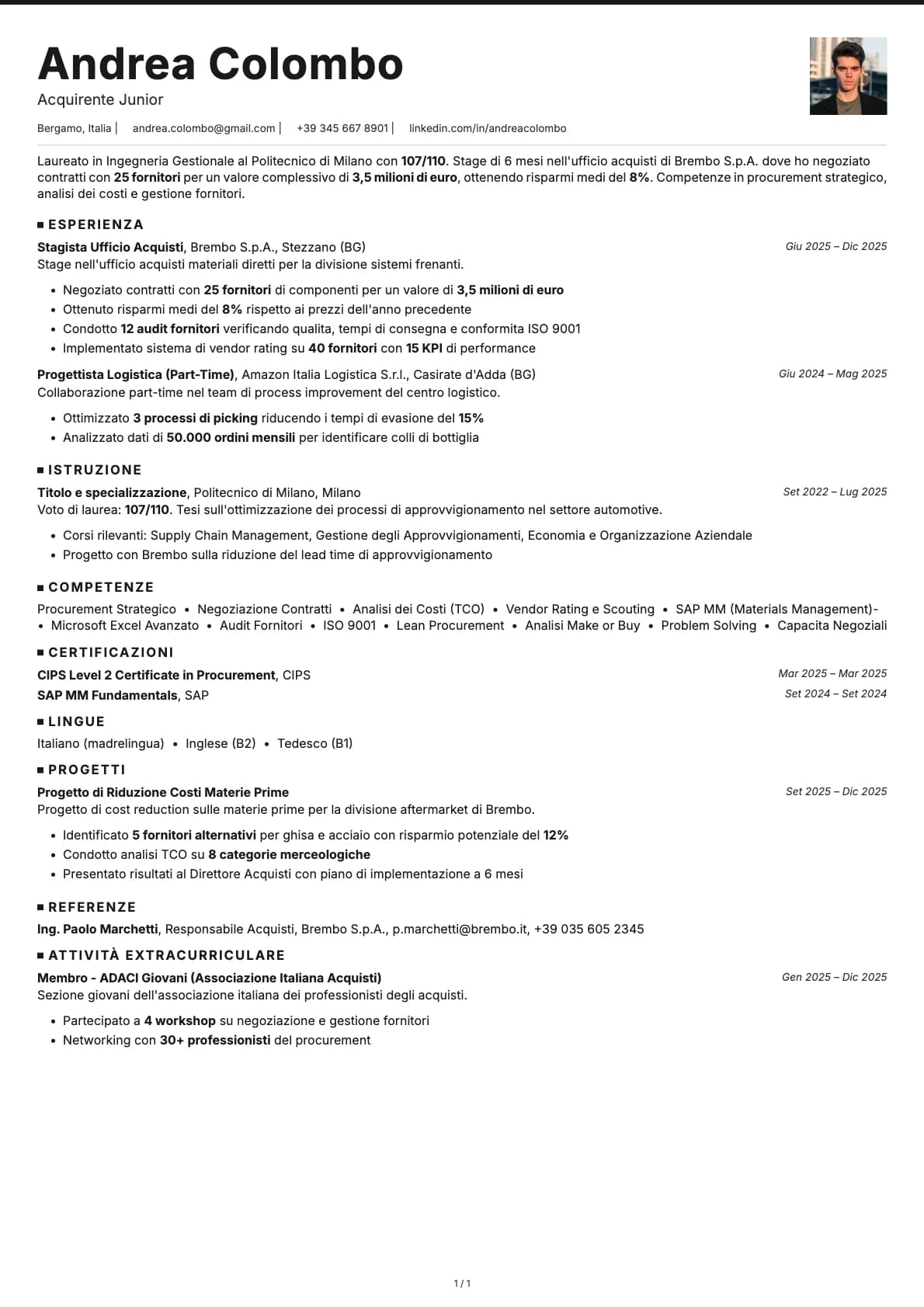 Acquirente Junior resume example