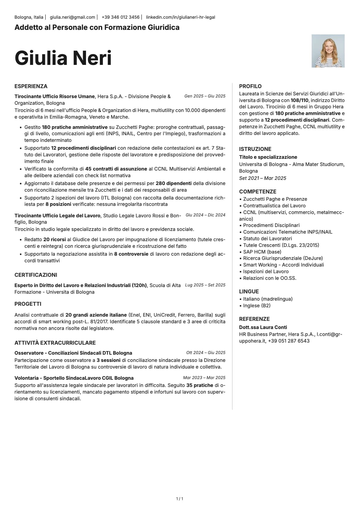 Addetto al Personale con Formazione Giuridica resume example