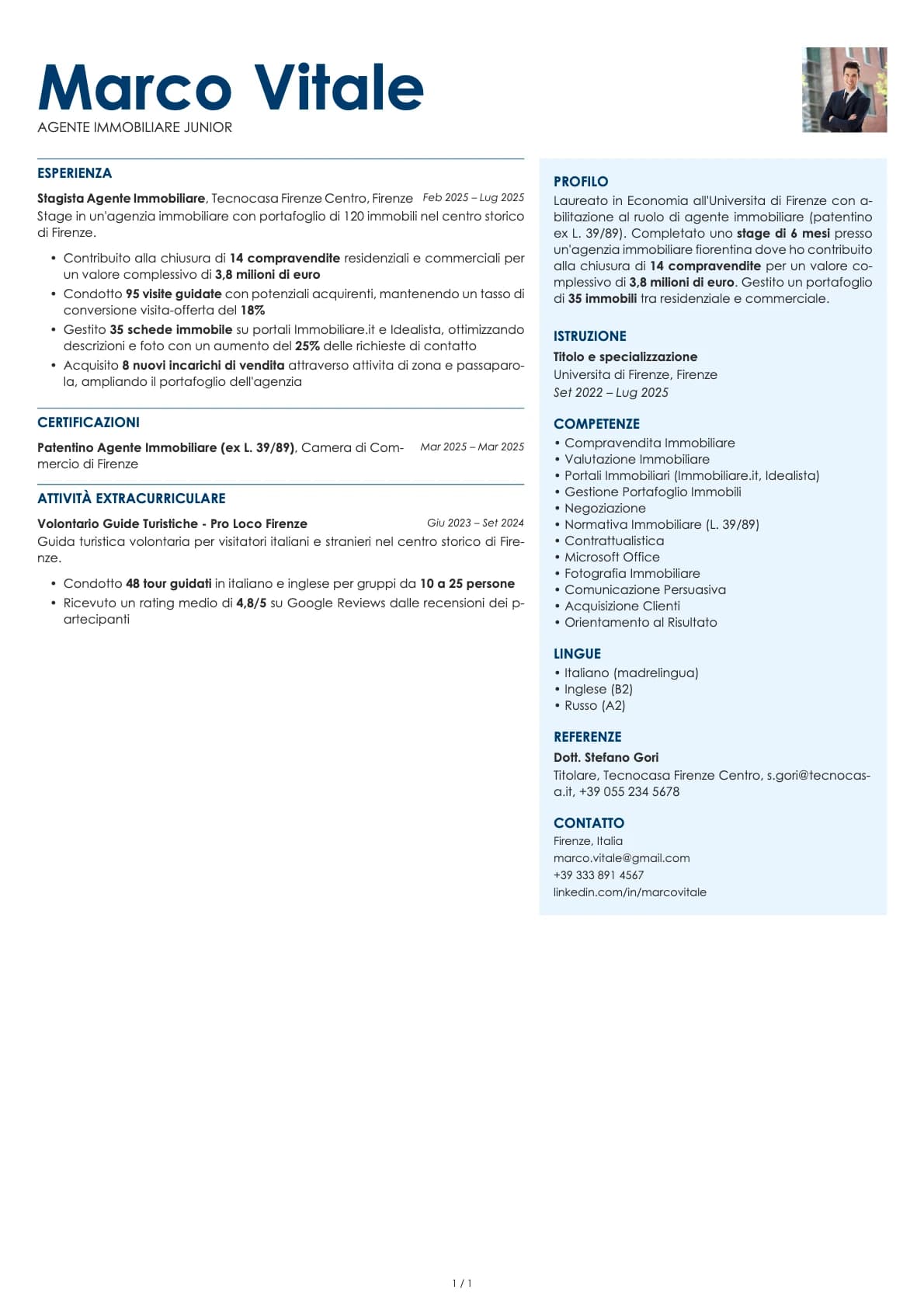 Agente Immobiliare Junior resume example