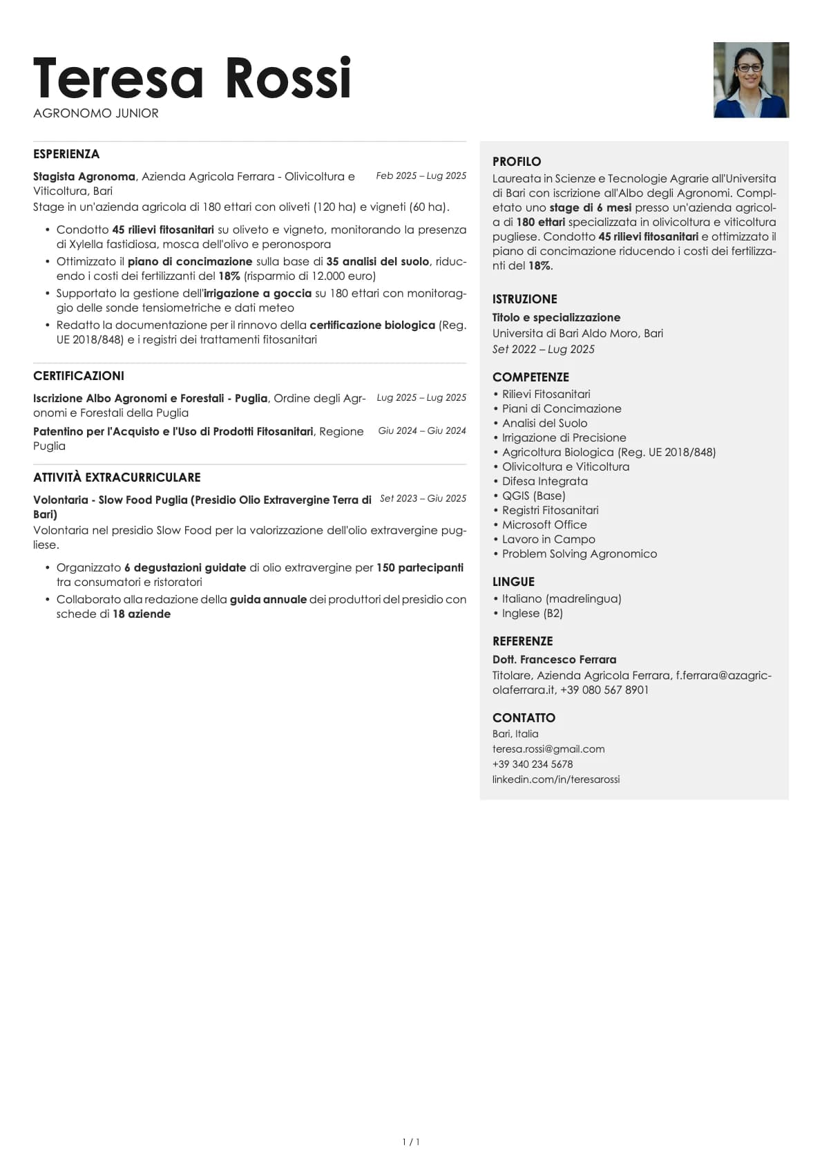 Agronomo Junior resume example