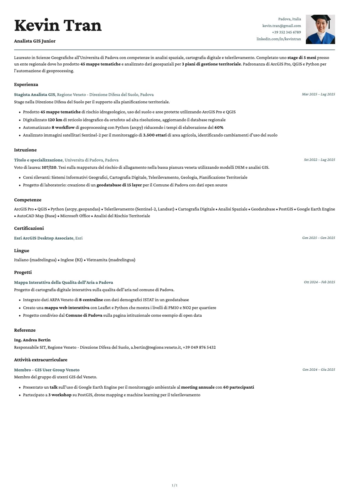 Analista GIS Junior resume example