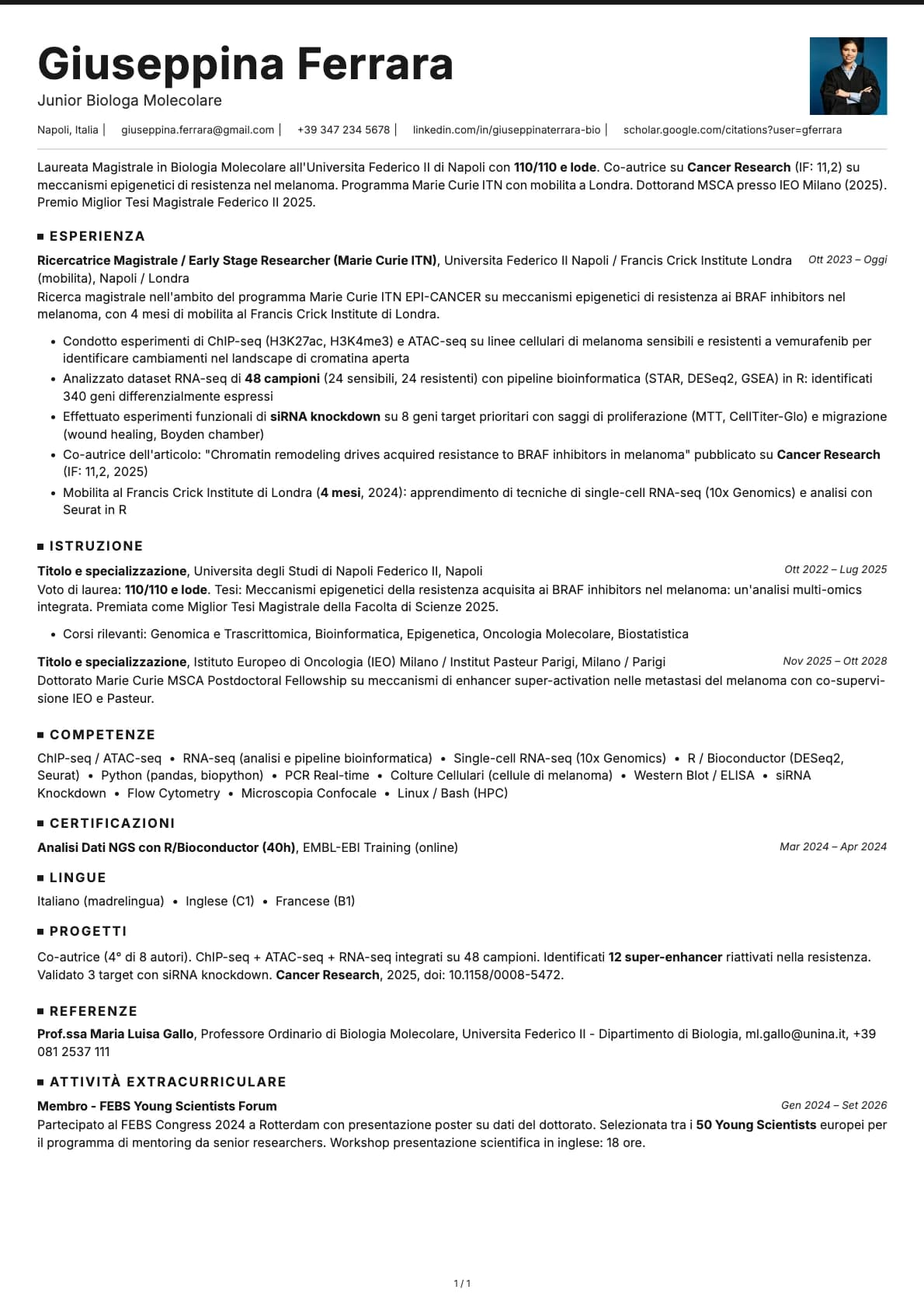Junior Biologo resume example