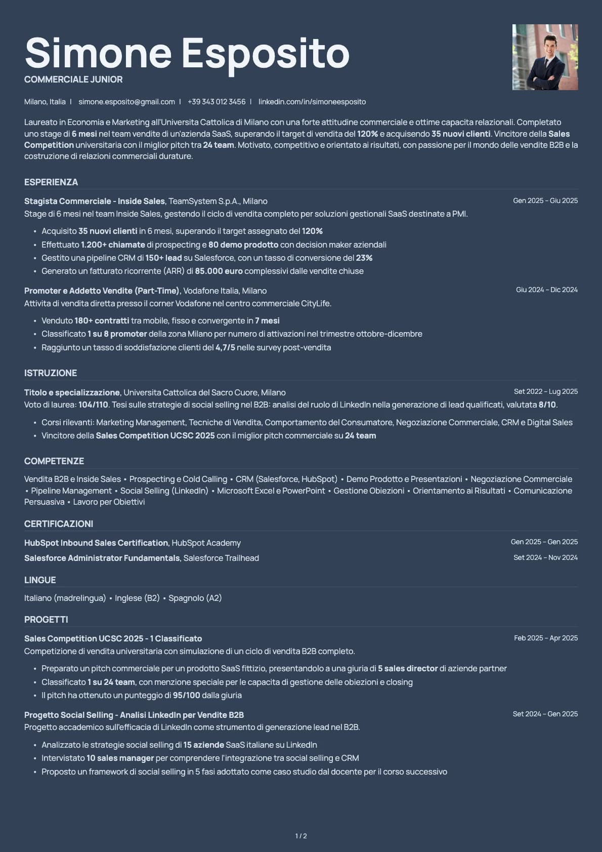 Commerciale Junior resume example