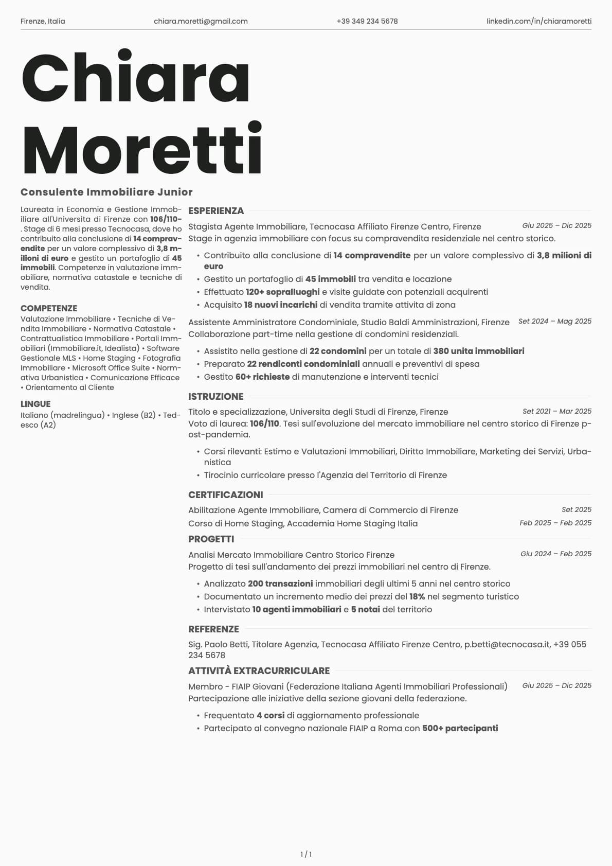 Consulente Immobiliare Junior resume example
