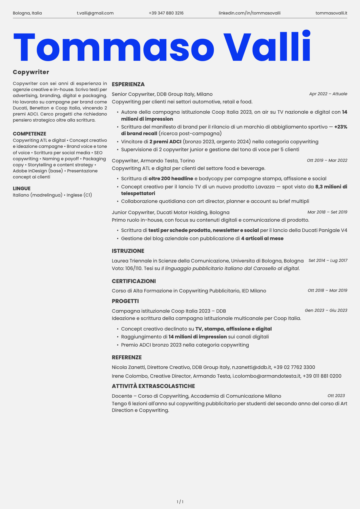 Copywriter resume example