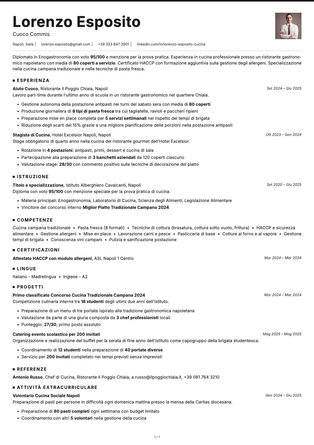 Cuoco Commis resume example