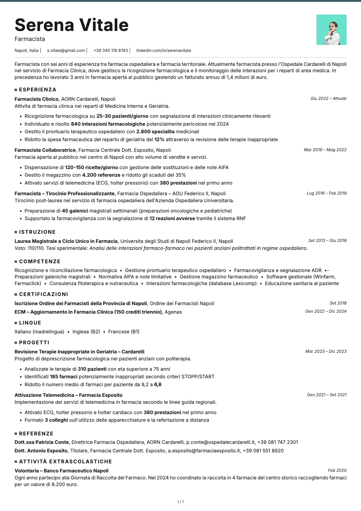 Farmacista resume example