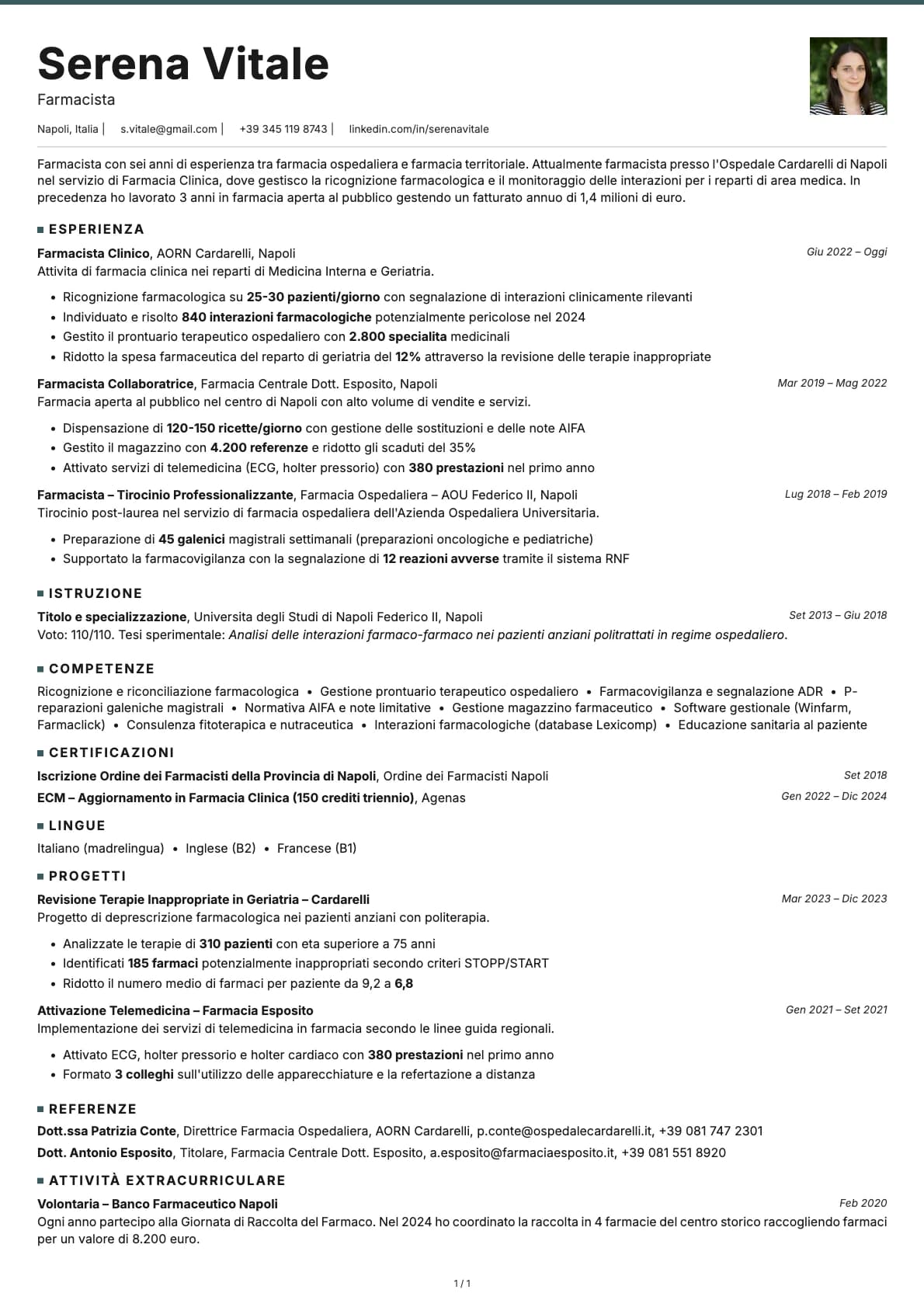 Farmacista resume example