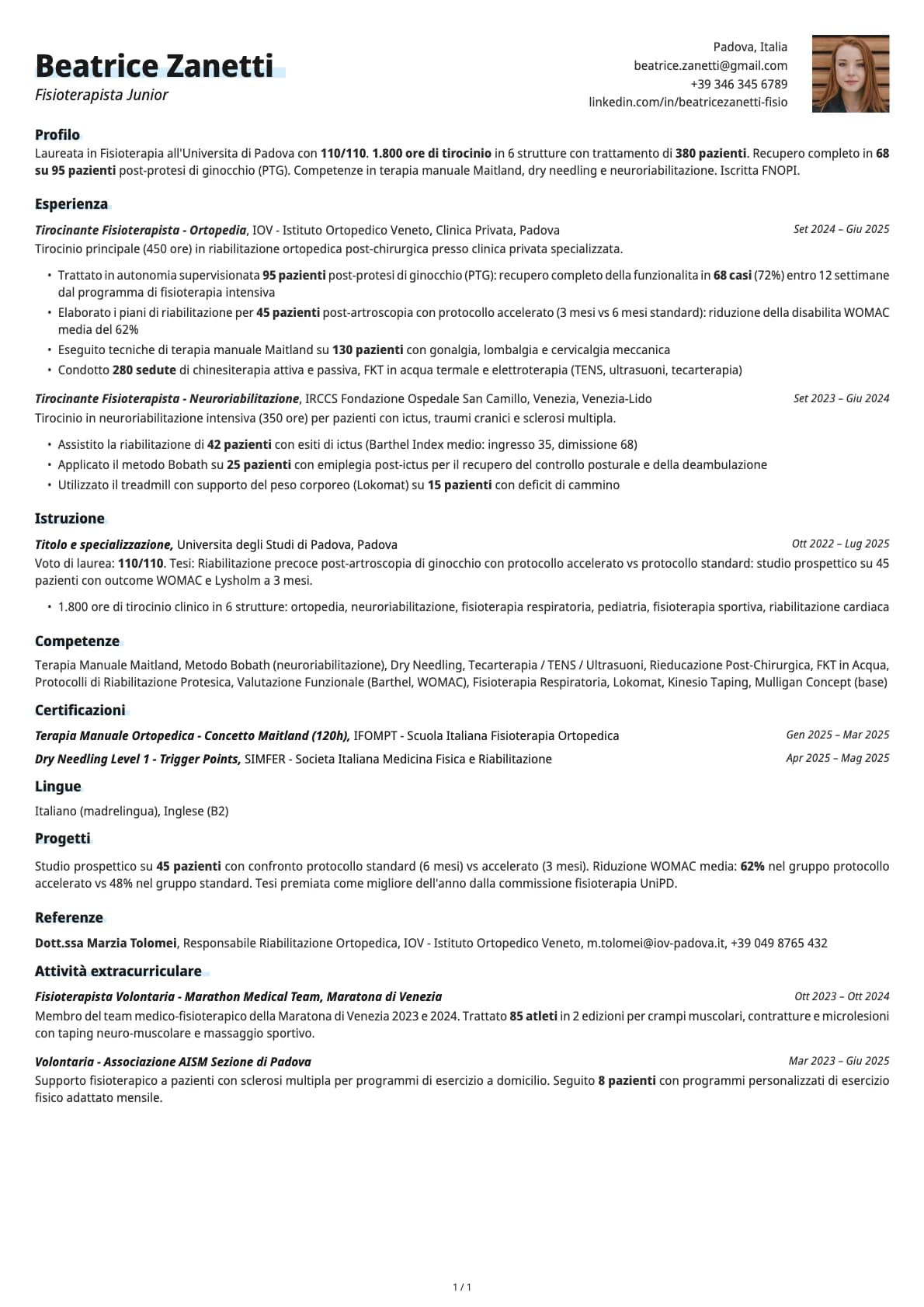 Fisioterapista Junior resume example