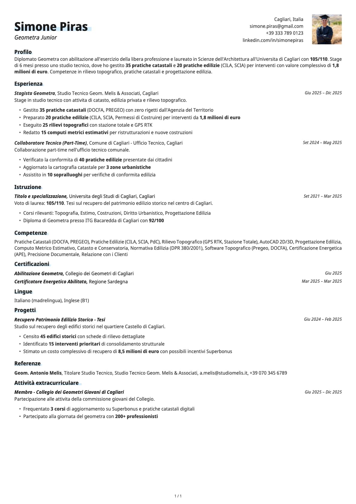 Geometra Junior resume example