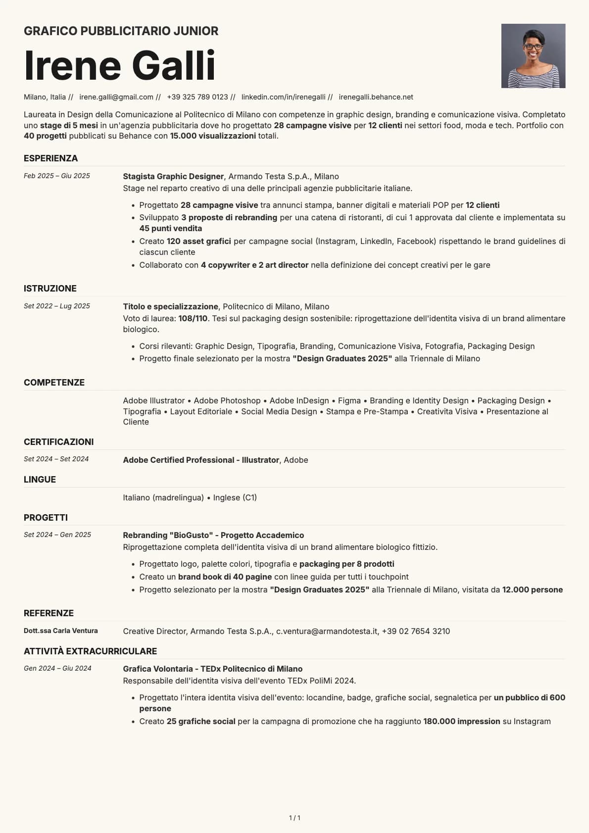 Grafico Pubblicitario Junior resume example