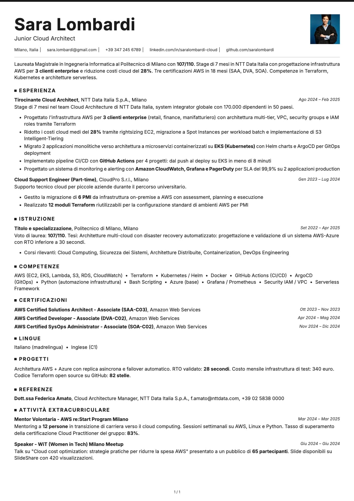 Junior Cloud Architect resume